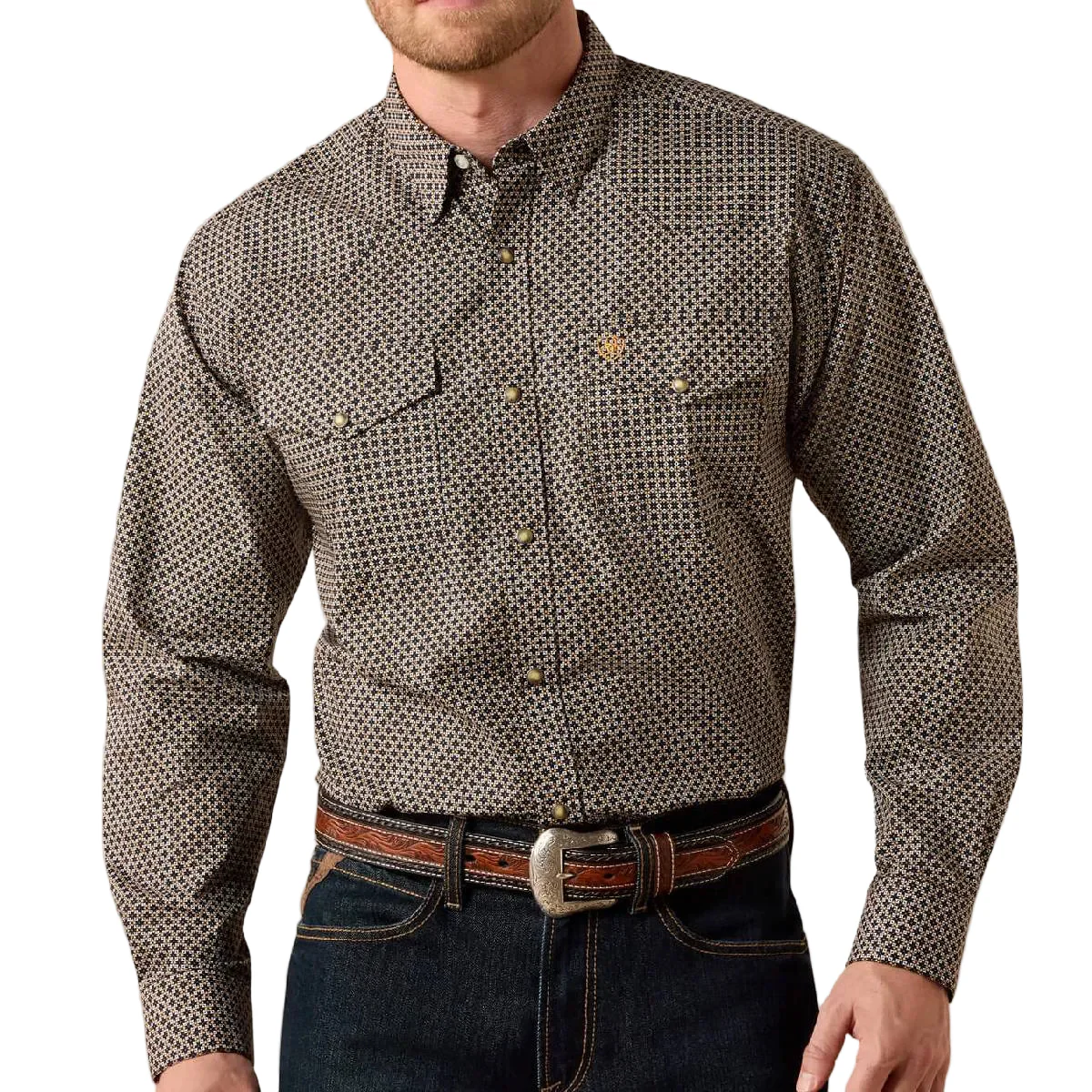 Ariat Men's Frey Classic Fit White Geo Print Pearl Snap Shirt