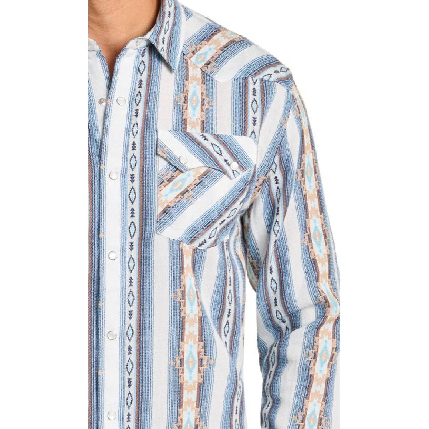 Panhnadle Men's Modern Vintage Blue Aztec Snap Shirt - FINAL SALE - Image 2