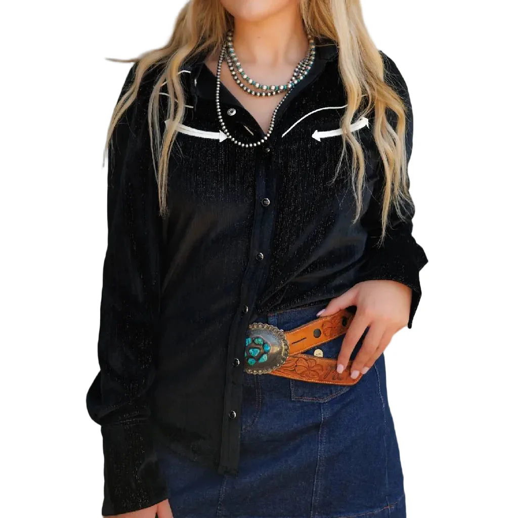 Howdy Hanny Black Velvet Pearl Snap Shirt