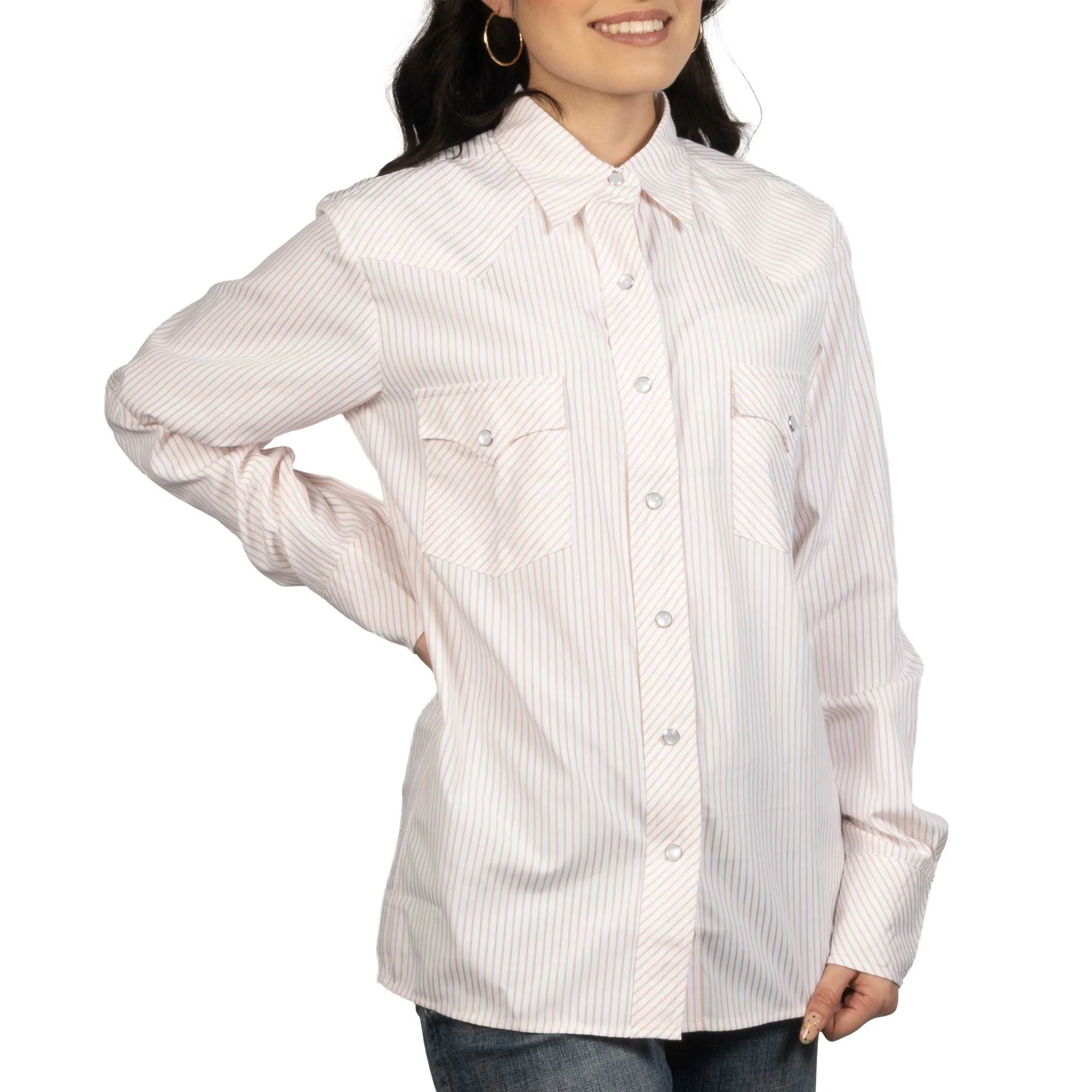 Howdy Hanny Vintage Style Peach Stripe Pearl Snap Shirt - Image 2