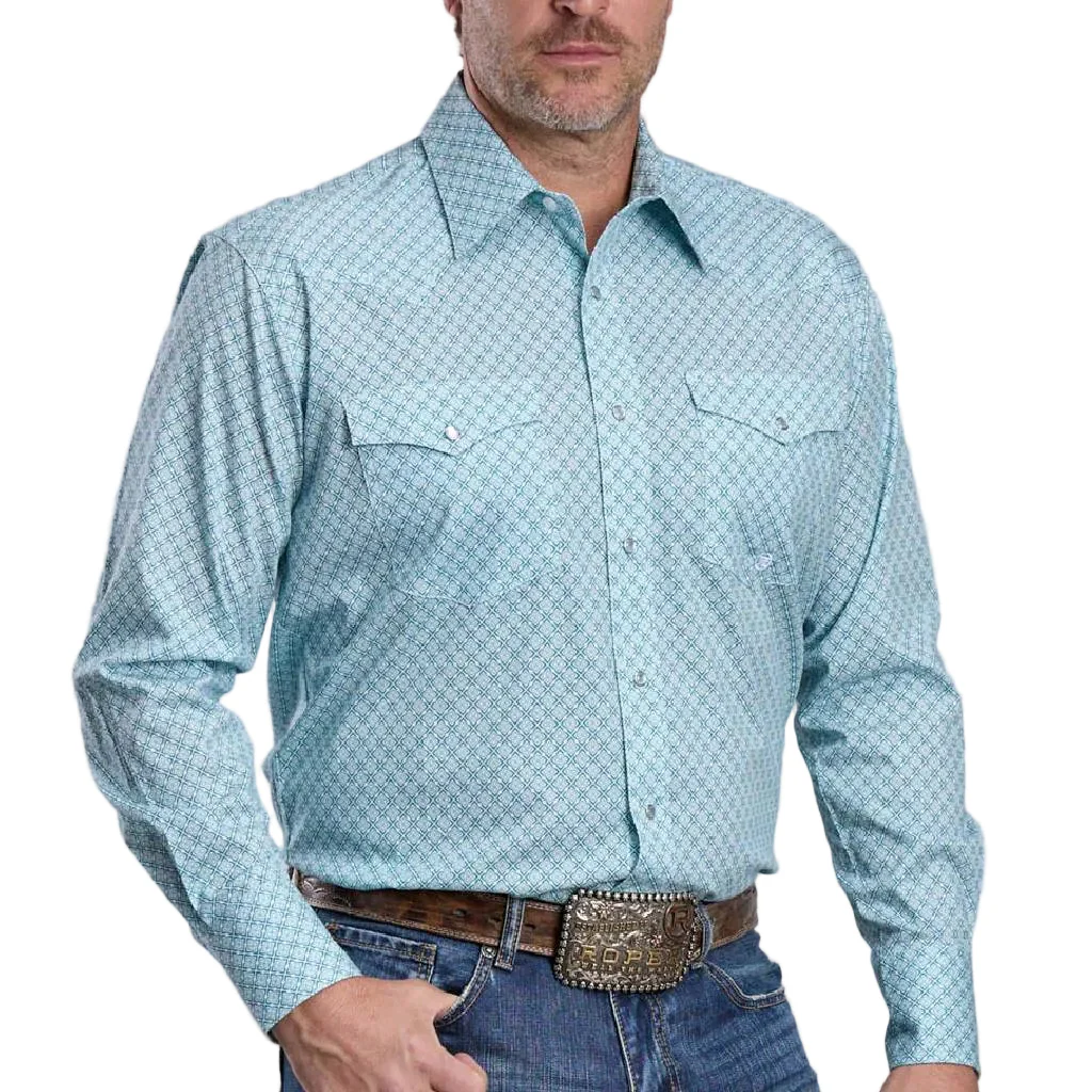 Roper Men's Foulard Teal Western Pearl Snap Shirt