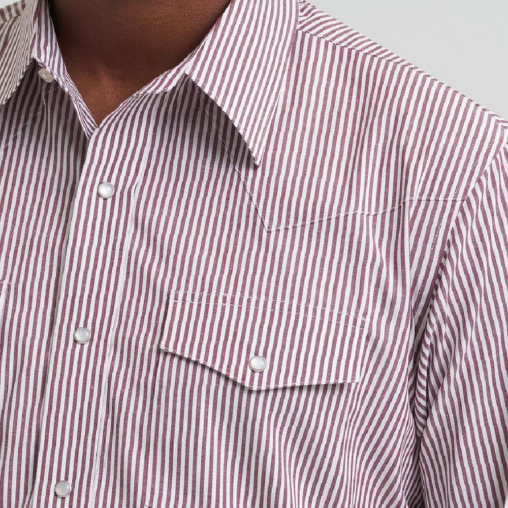 Wrangler Men's Red Stripe Pearl Snap Western Shirt - Image 2