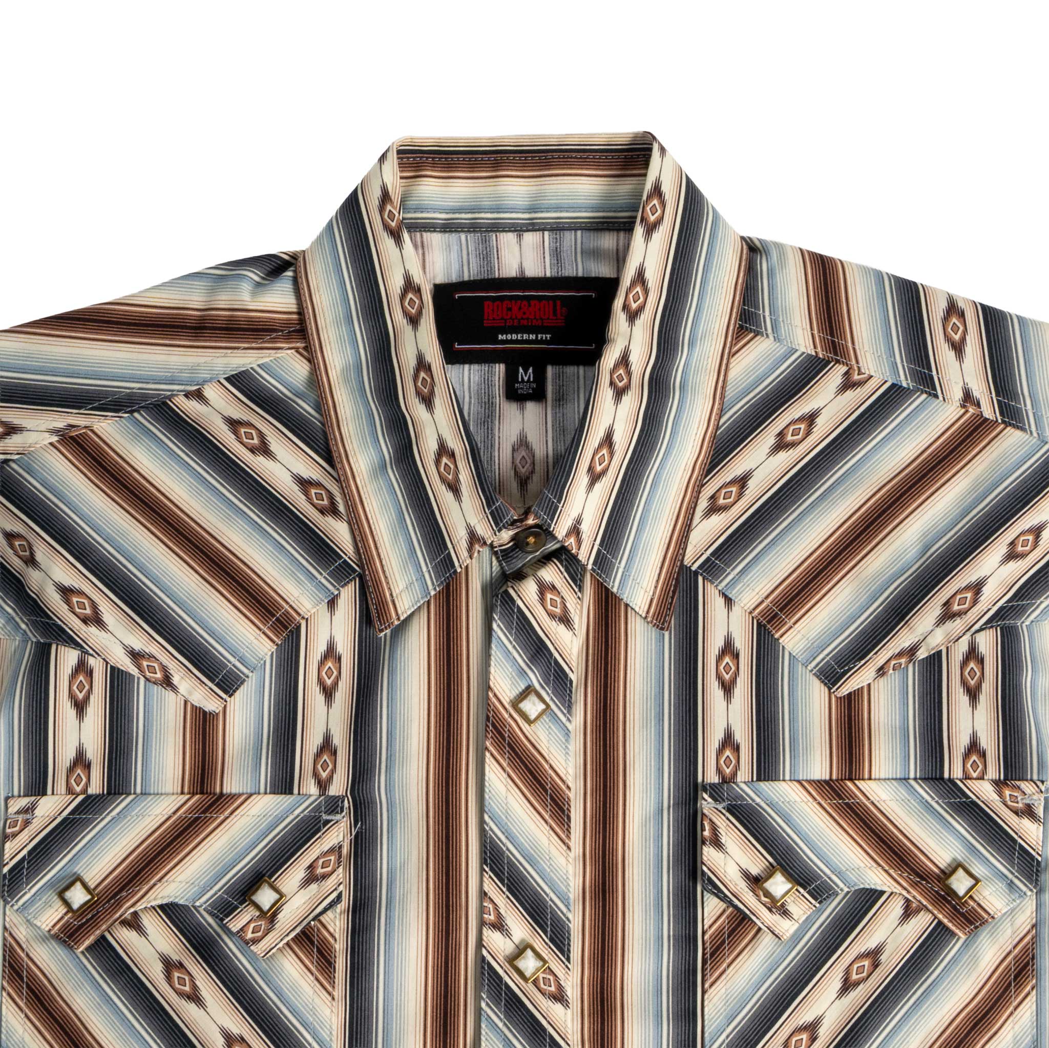Rock & Roll Denim Men's Western Serape Stripe Pearl Snap Shirt - Image 2