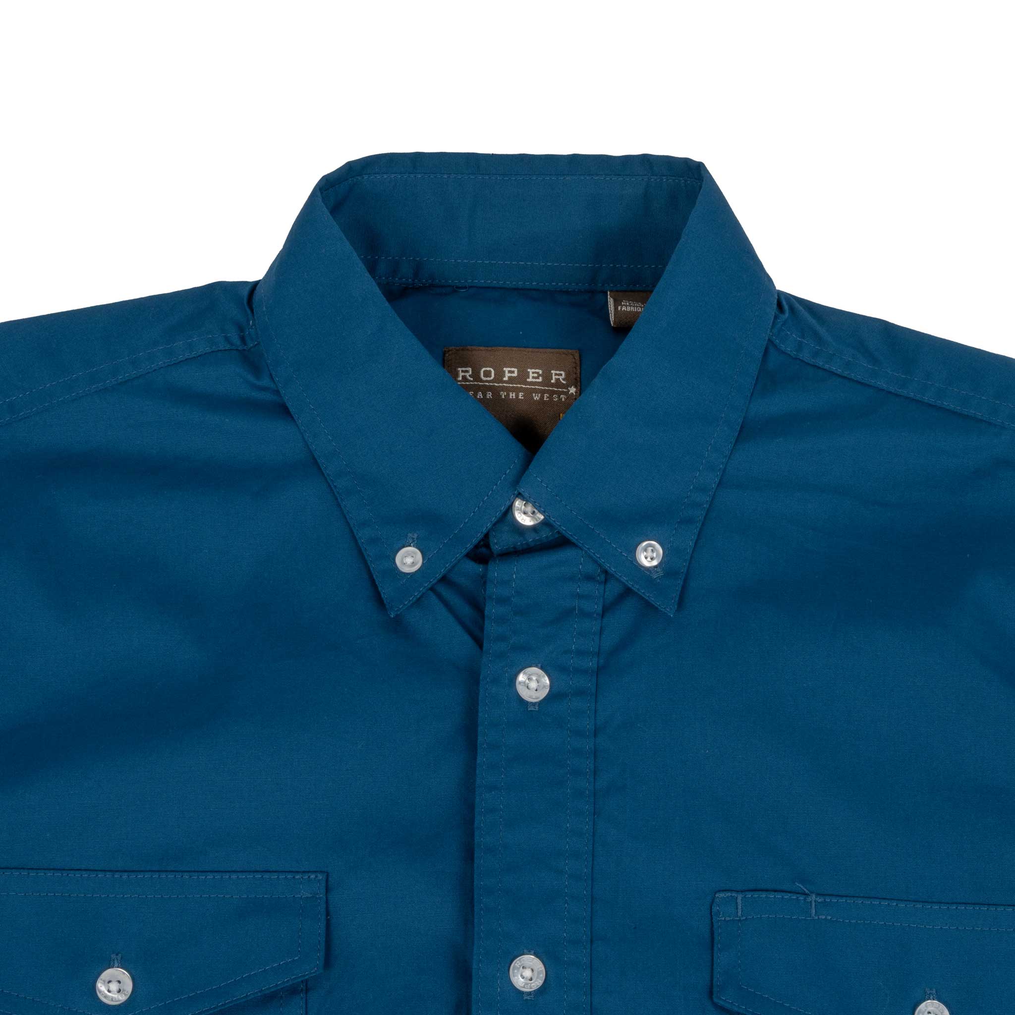 Roper Men's Solid Navy Stretch Poplin Button Down Shirt - Image 2