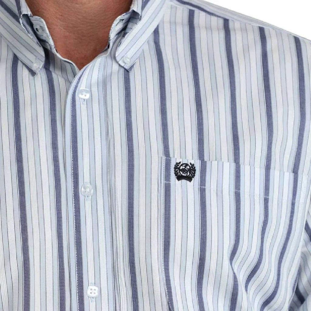 Cinch Men's Stripe Light Blue Button Down Shirt - Image 2