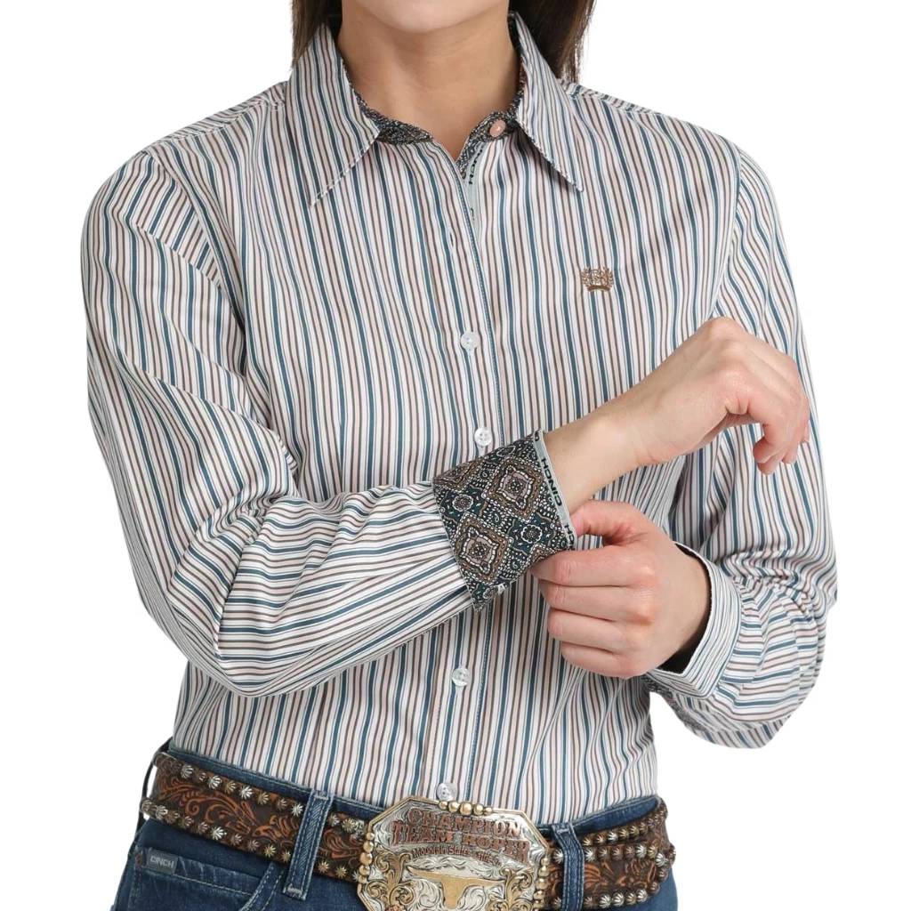 Cinch Women's Tencel Stripe Button Down Top