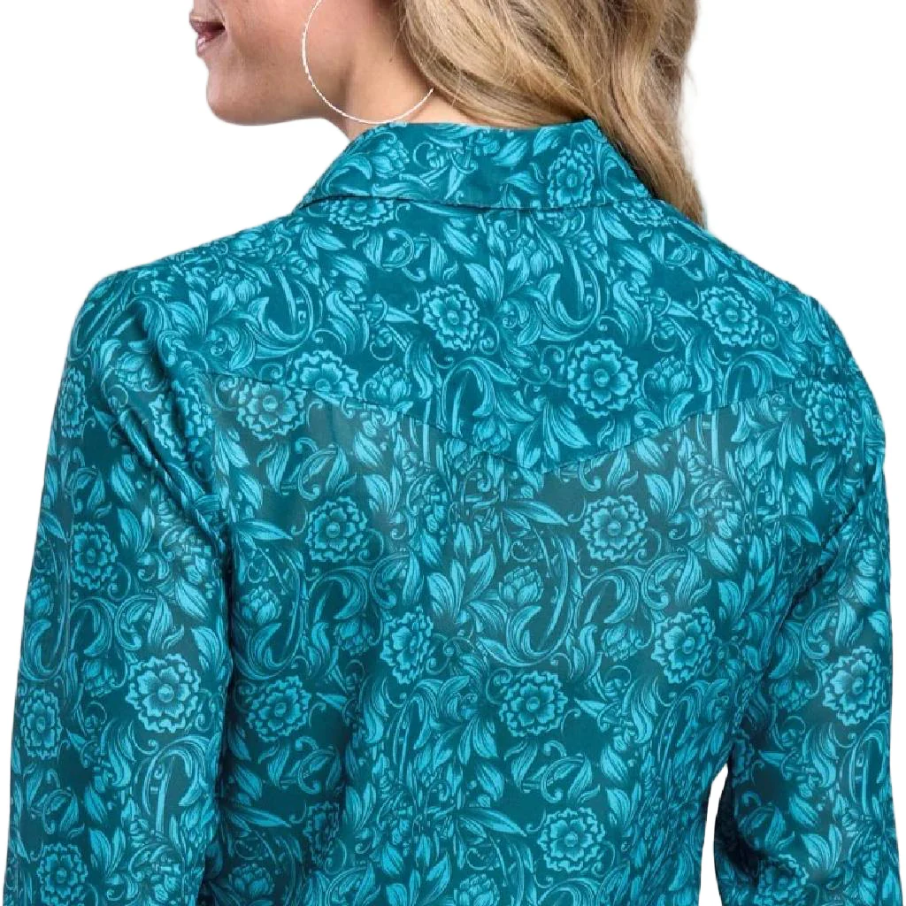 Roper Women's Floral Tooled Print Teal Button Down Shirt - FINAL SALE - Image 2
