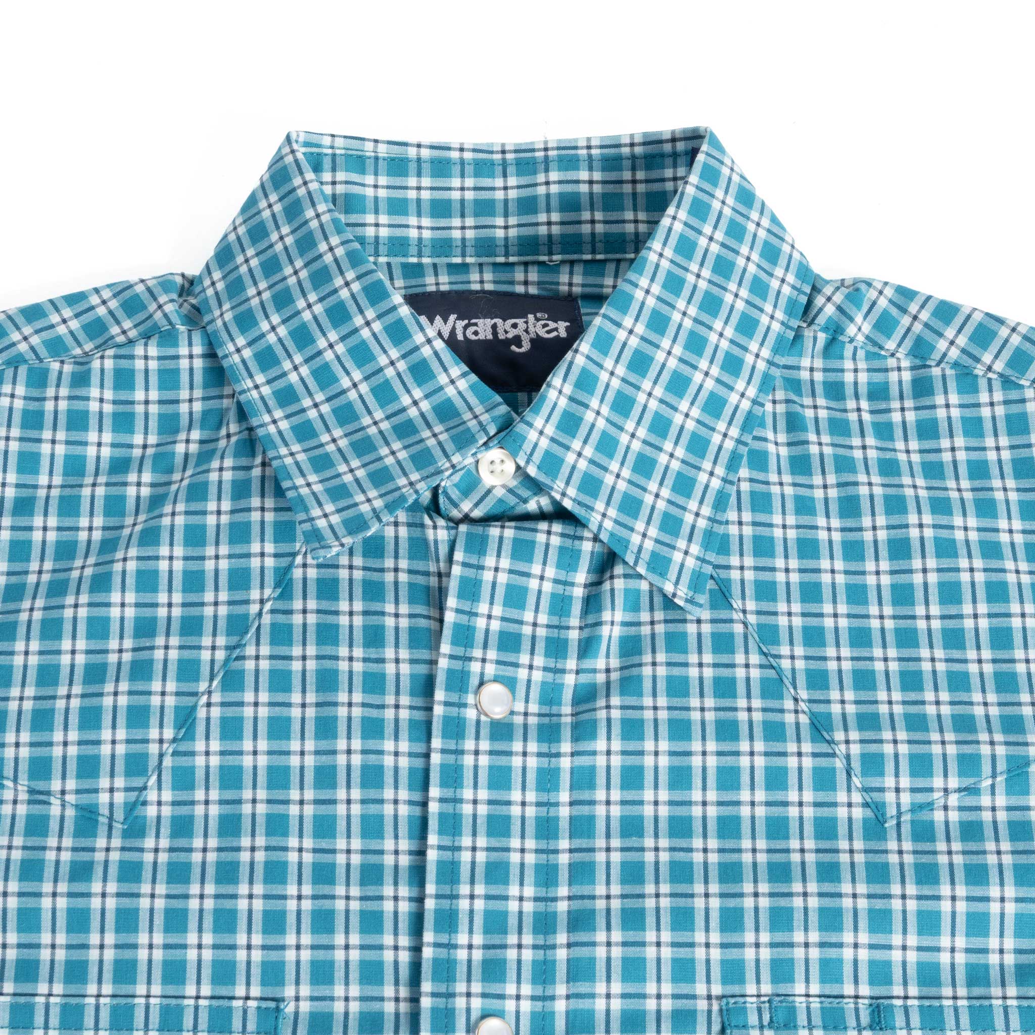 Wrangler Men's Wrinkle Resistant Teal Plaid Pearl Snap Shirt - Image 2