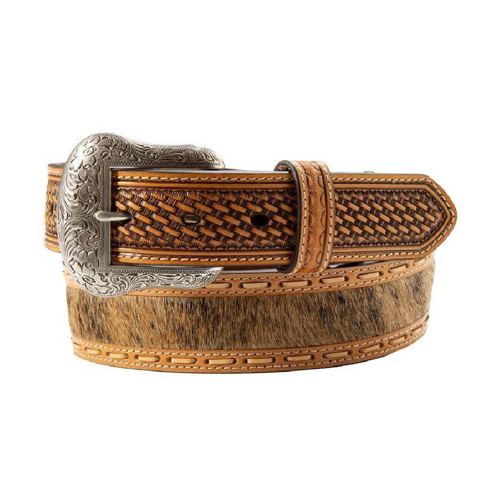 Nocona Men's Basketweave Calf Hair Inlay Belt