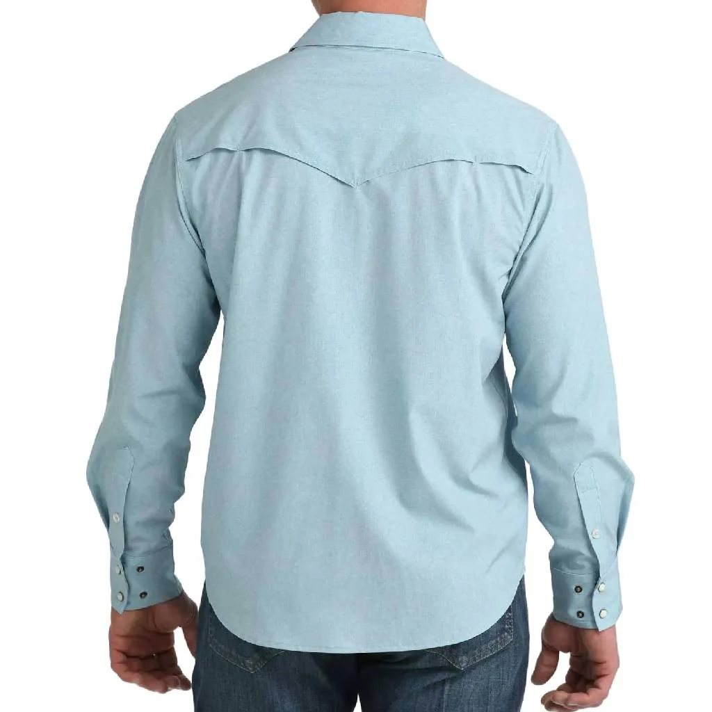 Cinch Men's Sleeve Blue Western Camp Snap Shirt - Image 2