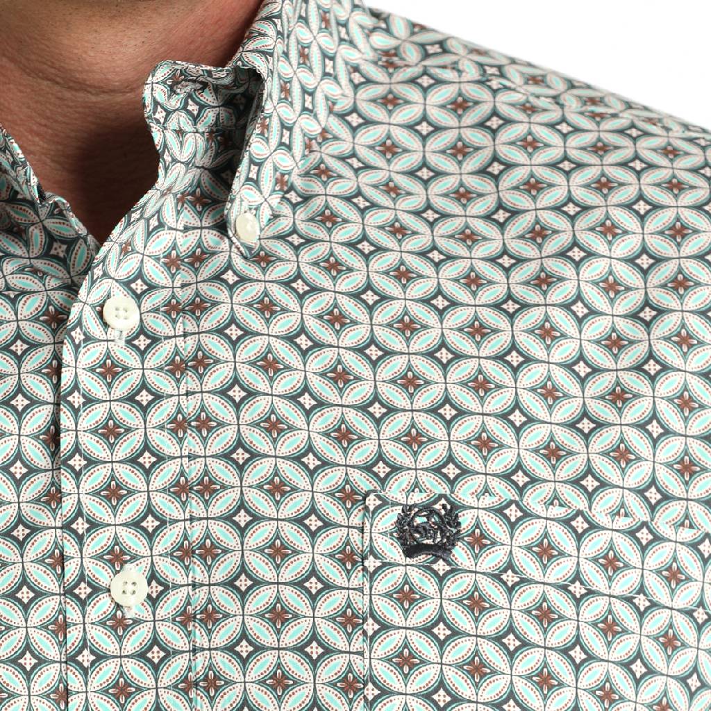 Cinch Men's Cream Geo Print Button Down Shirt - Image 2