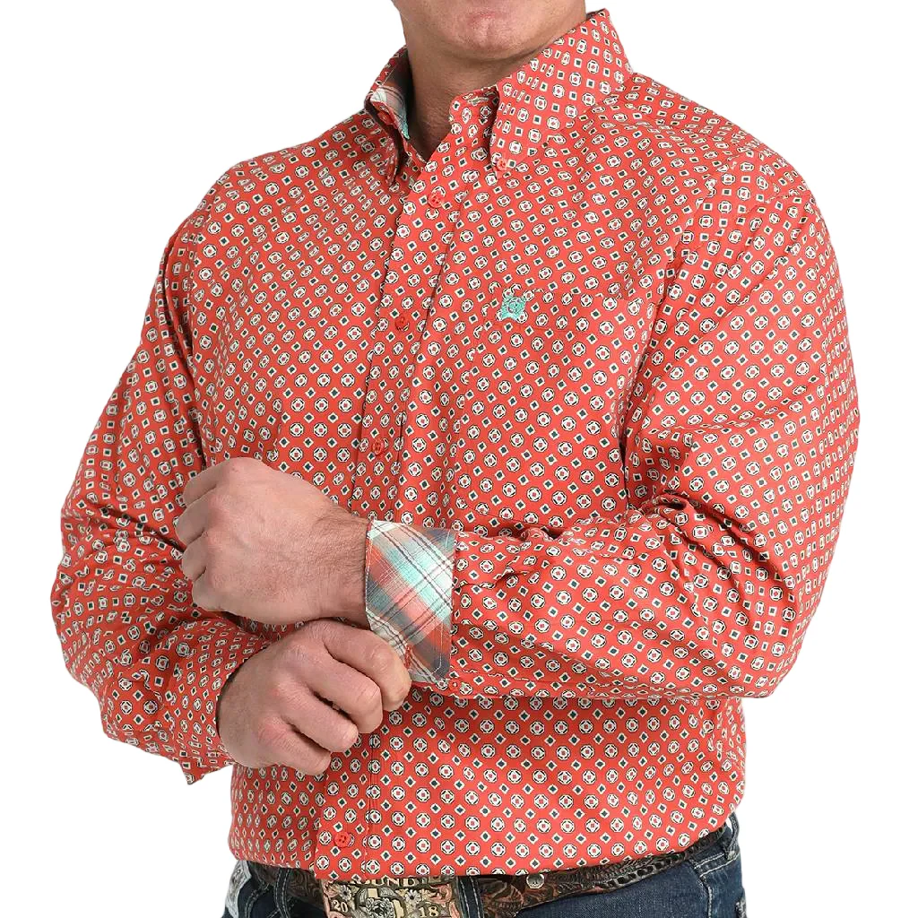 Cinch Men's Red Geo Print Button Down Shirt