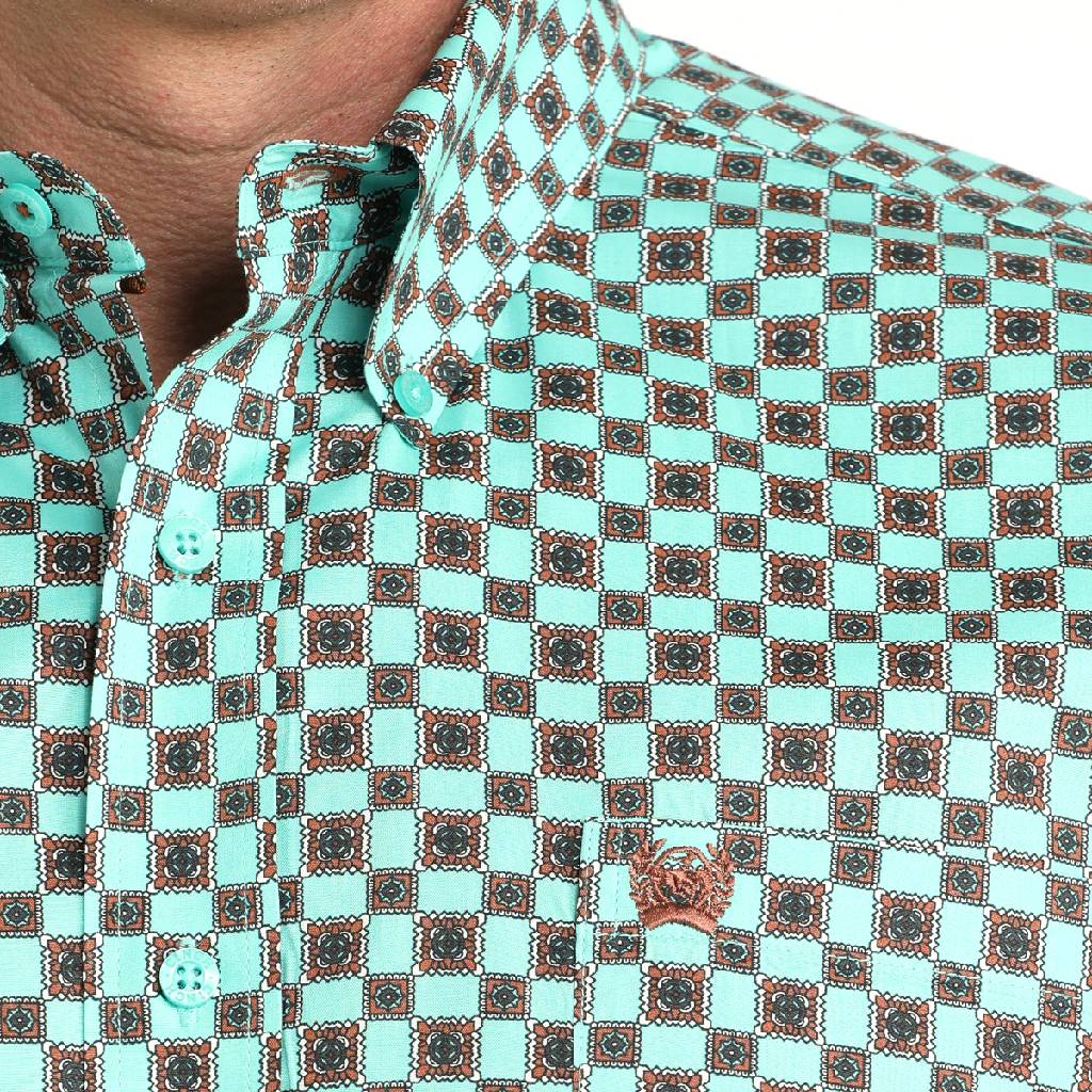 Cinch Men's Turquoise Geo Print Button Down Shirt - Image 2