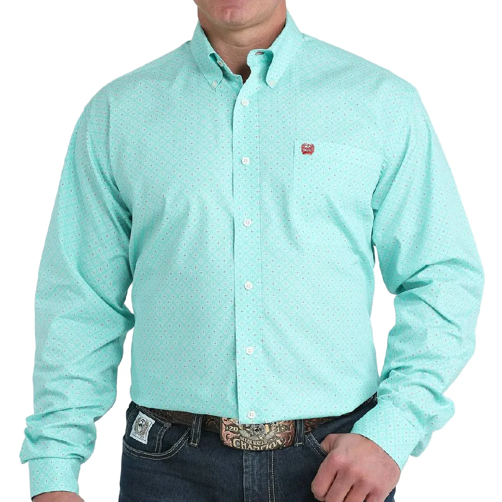 Cinch Men's Turquoise Geo Print Button Down Shirt