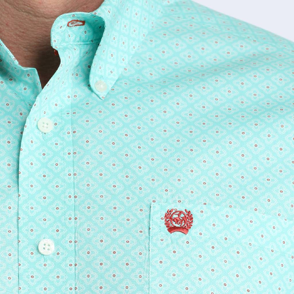 Cinch Men's Turquoise Geo Print Button Down Shirt - Image 2