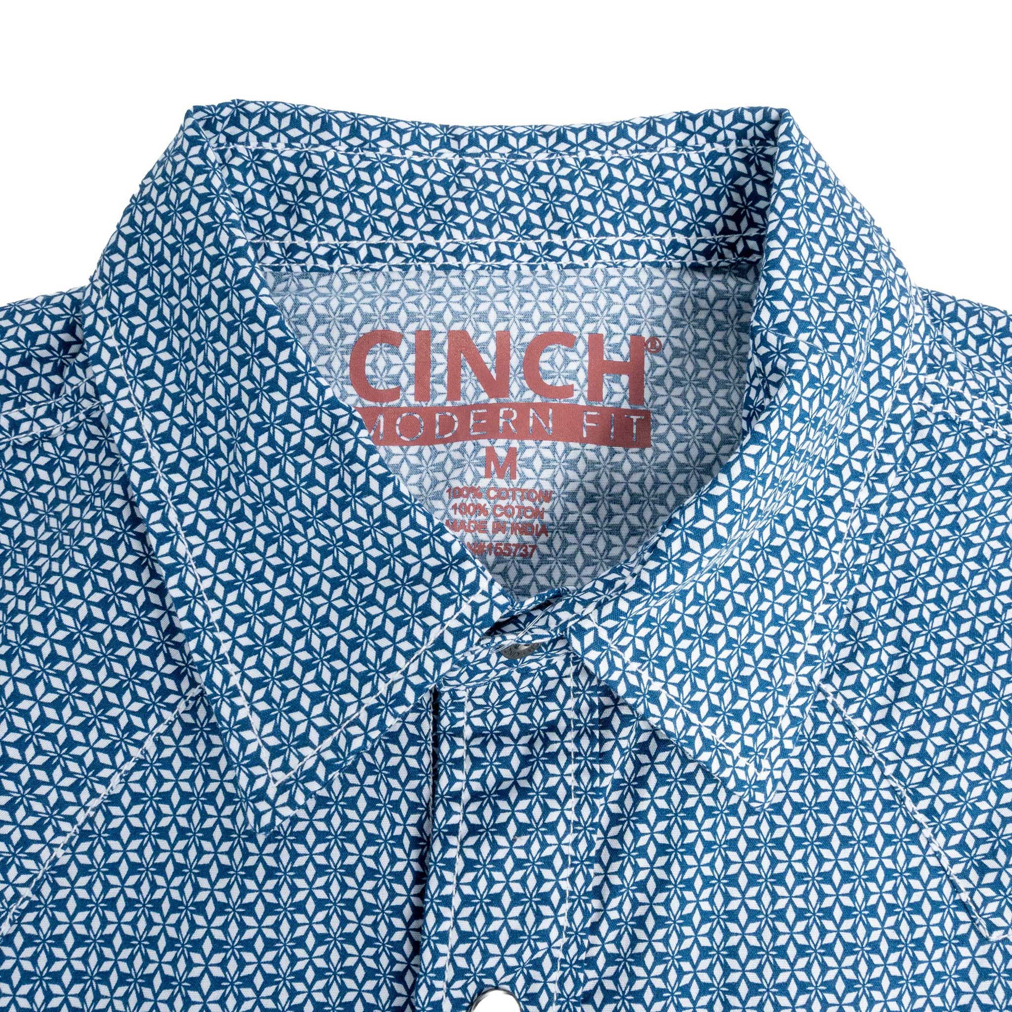 Cinch Men's Blue Modern Fit Snap Geo Blue Shirt - Image 2