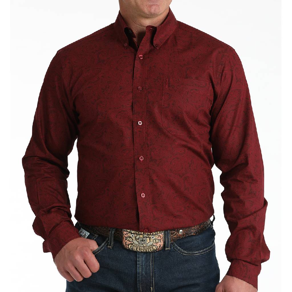 Cinch Men's Modern Fit Paisley Burgundy Button Down Shirt - FINAL SALE