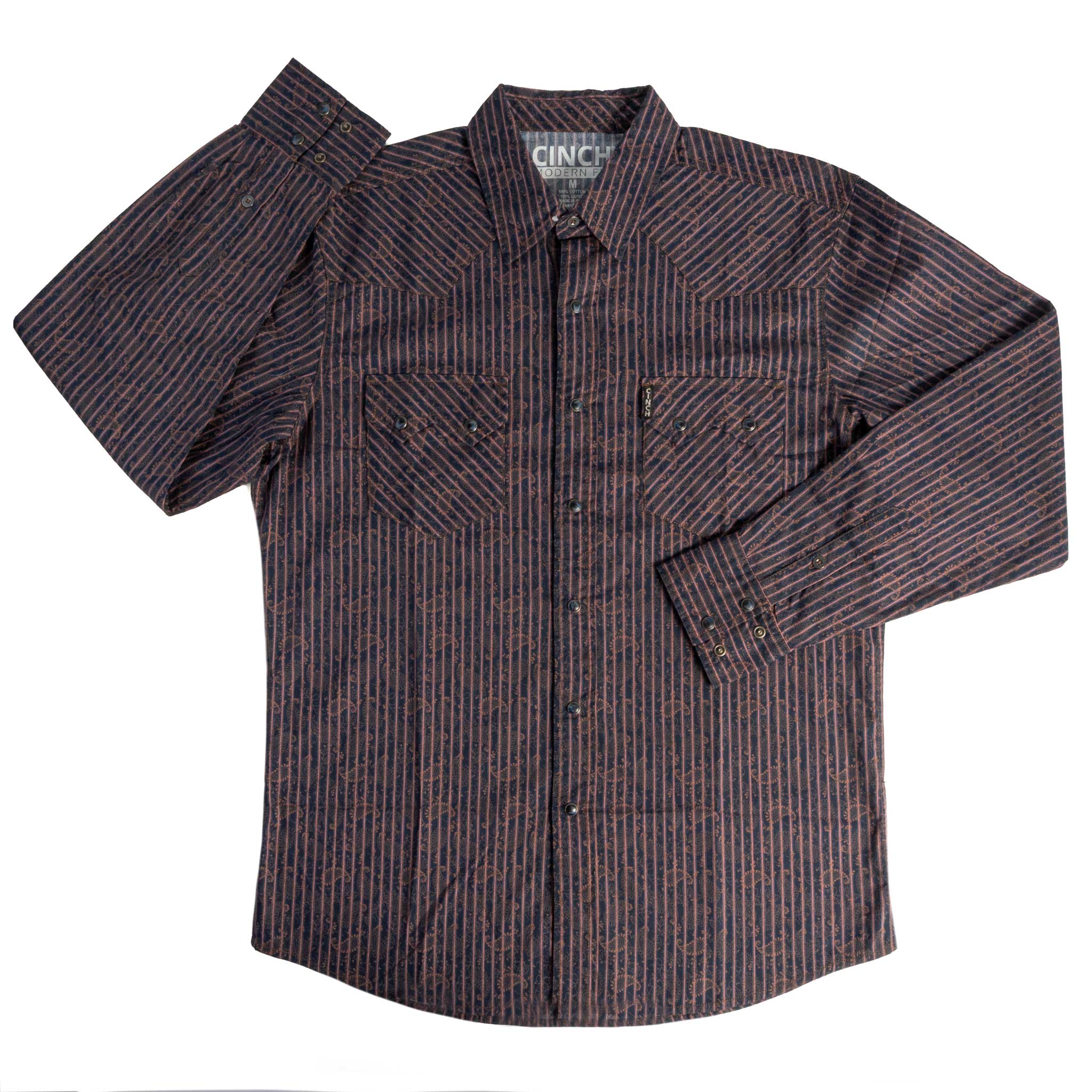 Cinch Men's Modern Fit Paisley Stripe Pearl Snap Shirt