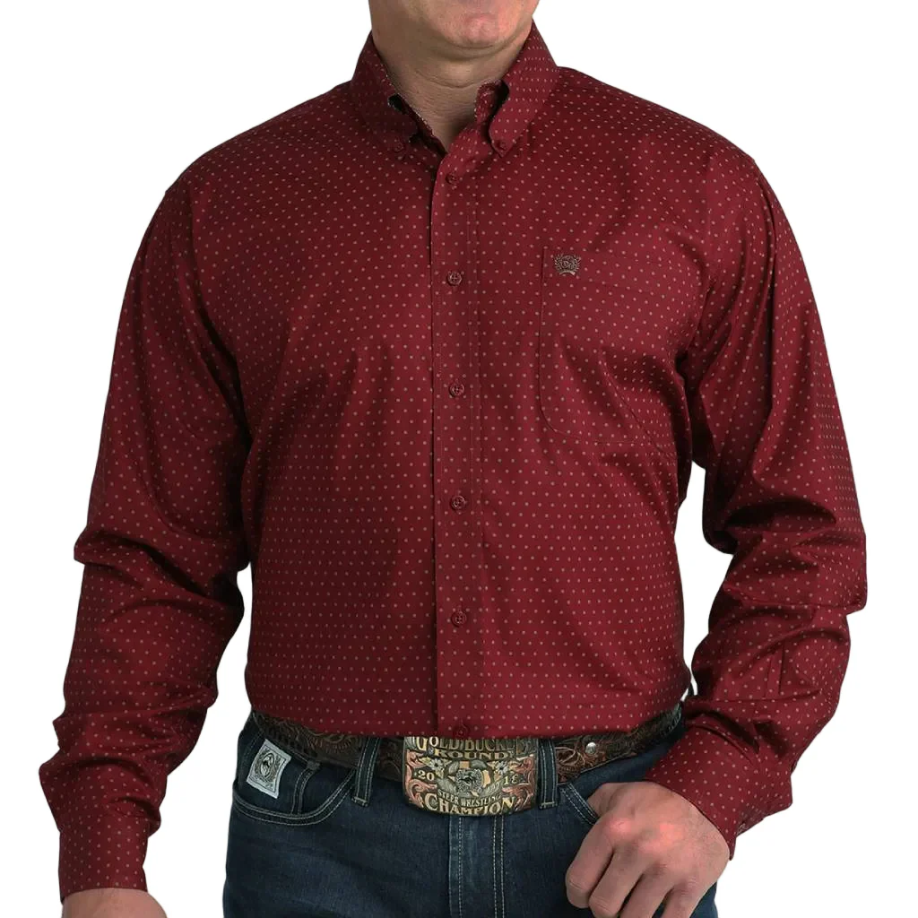 Cinch Men's Polka Dot Burgundy Button Down Shirt