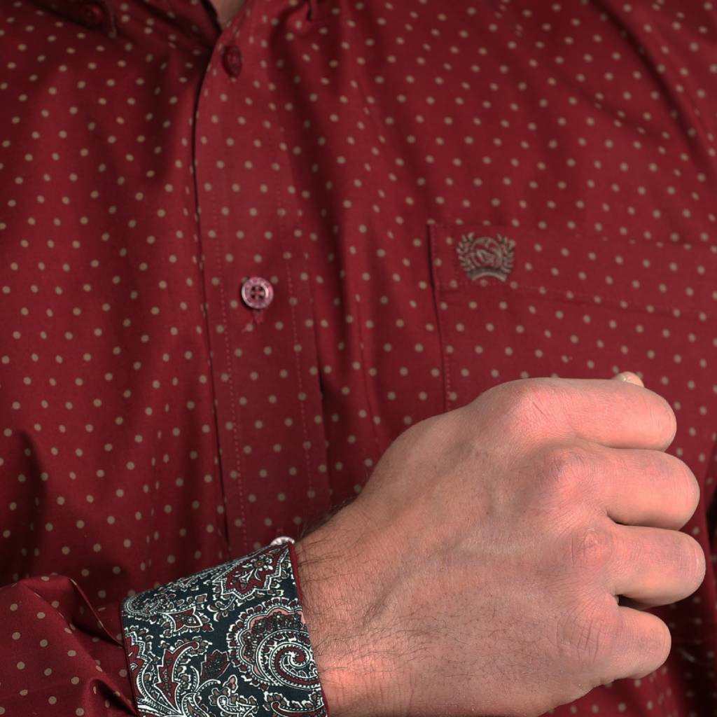 Cinch Men's Polka Dot Burgundy Button Down Shirt - Image 2