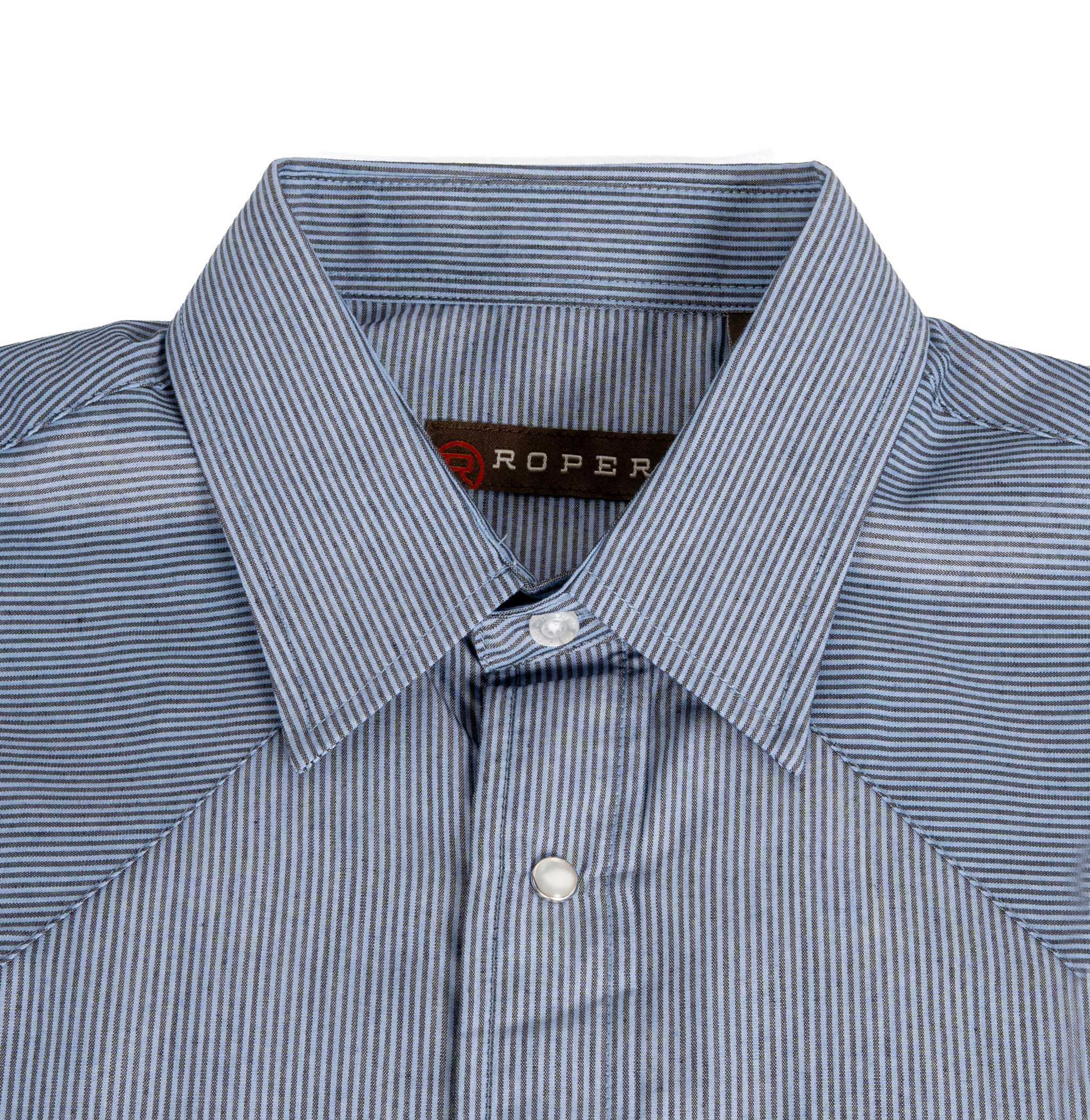 Roper Men's Blue Stripe Pearl Snap Western Shirt - Image 2