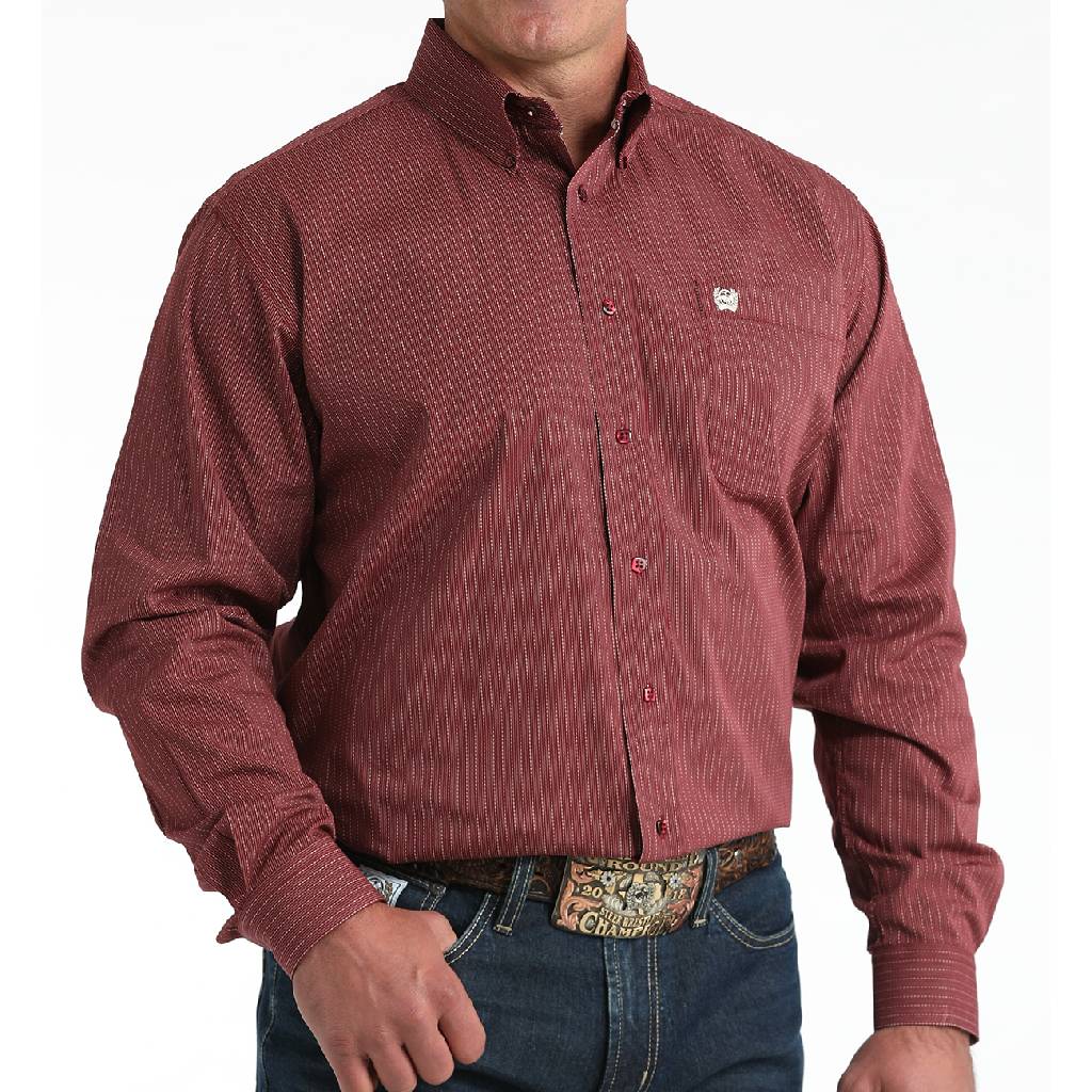 Cinch Men's Striped Burgundy Shirt