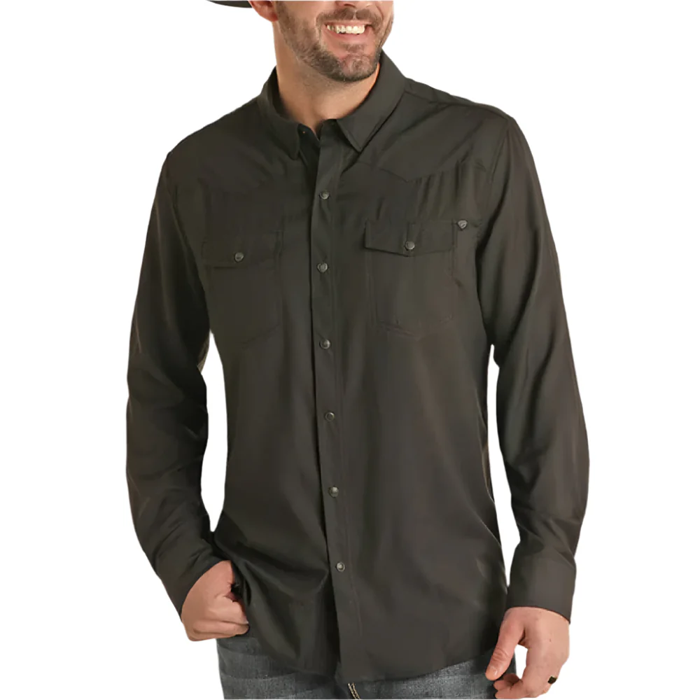 Rock & Roll Denim Men's Tek Pearl Snap Shirt - Black