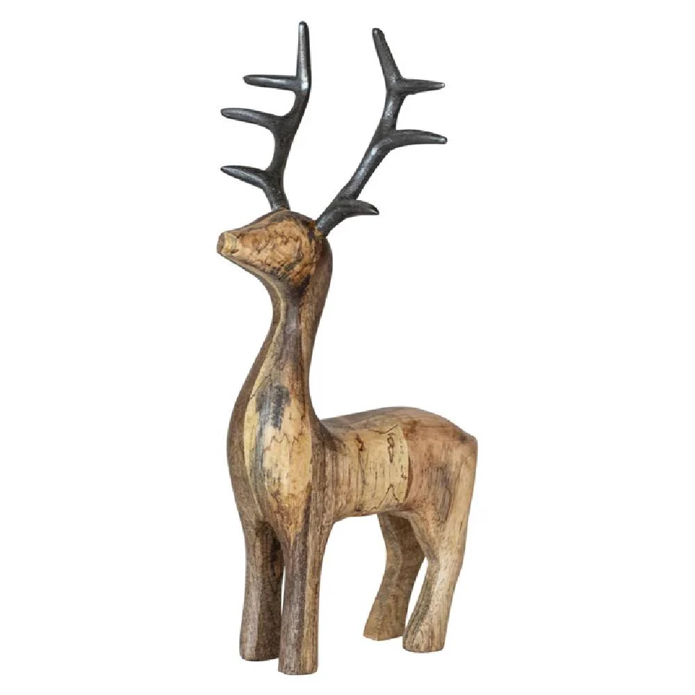 Mango Wood Standing Reindeer With Aluminum Antlers