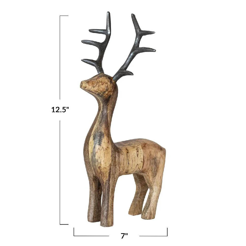 Mango Wood Standing Reindeer With Aluminum Antlers - Image 2