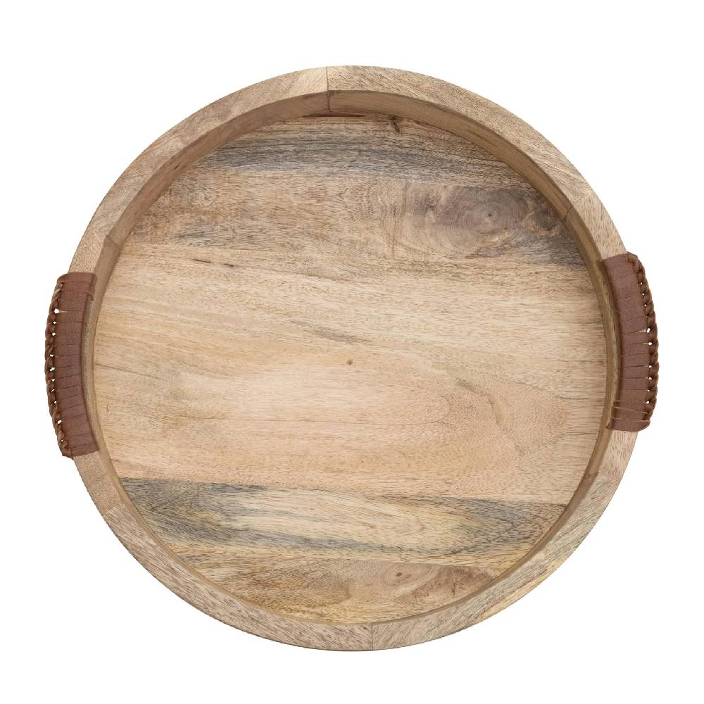 Mango Wood Tray w/ Leather Wrap Handle - FINAL SALE - Image 2