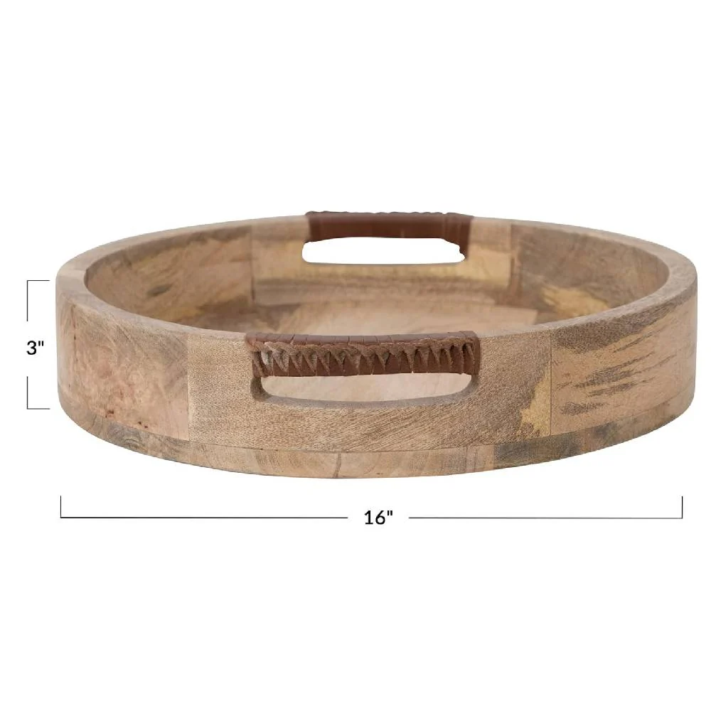 Mango Wood Tray w/ Leather Wrap Handle - FINAL SALE - Image 3