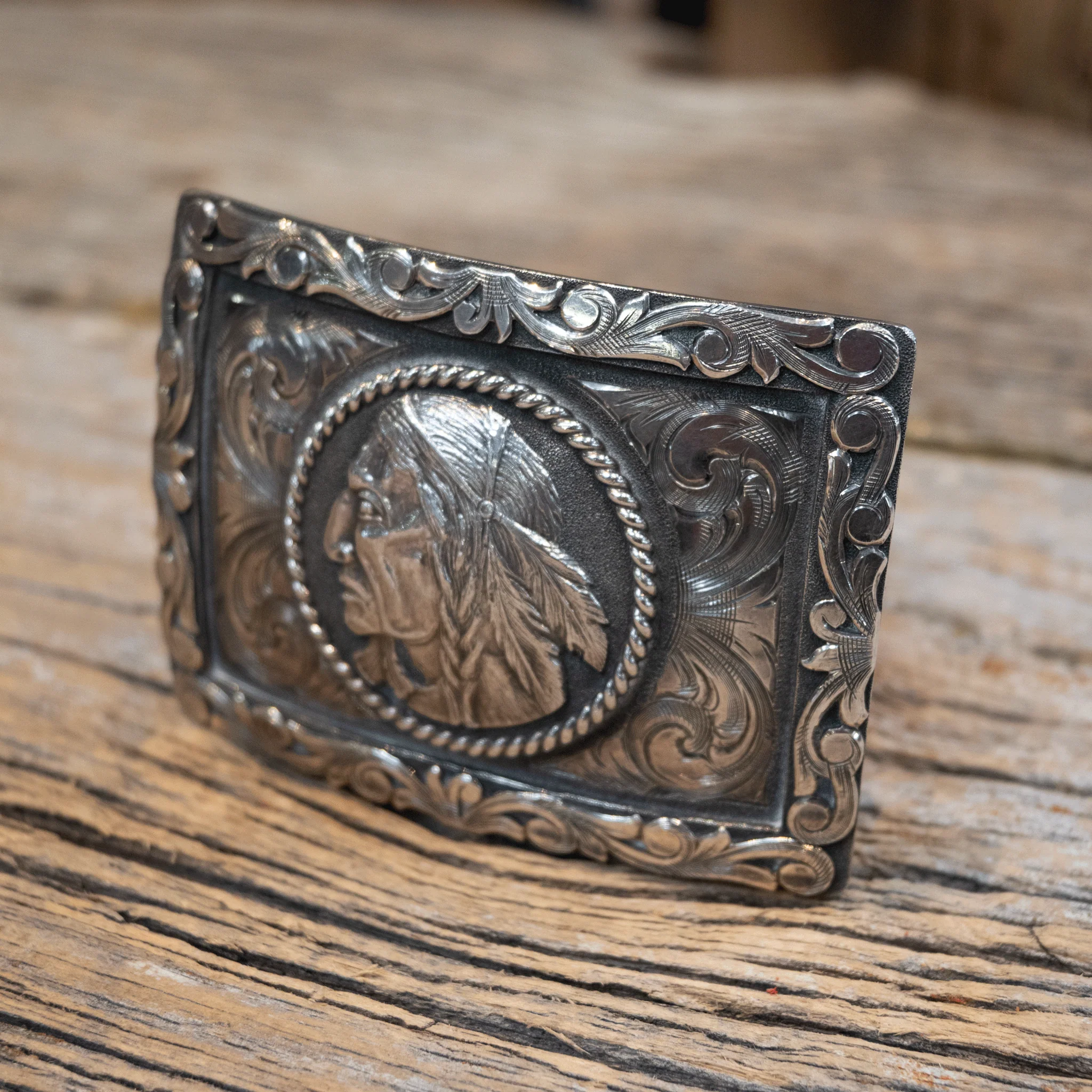 Matt Hackett Indian Cheif Sterling Silver Belt Buckle - Image 2