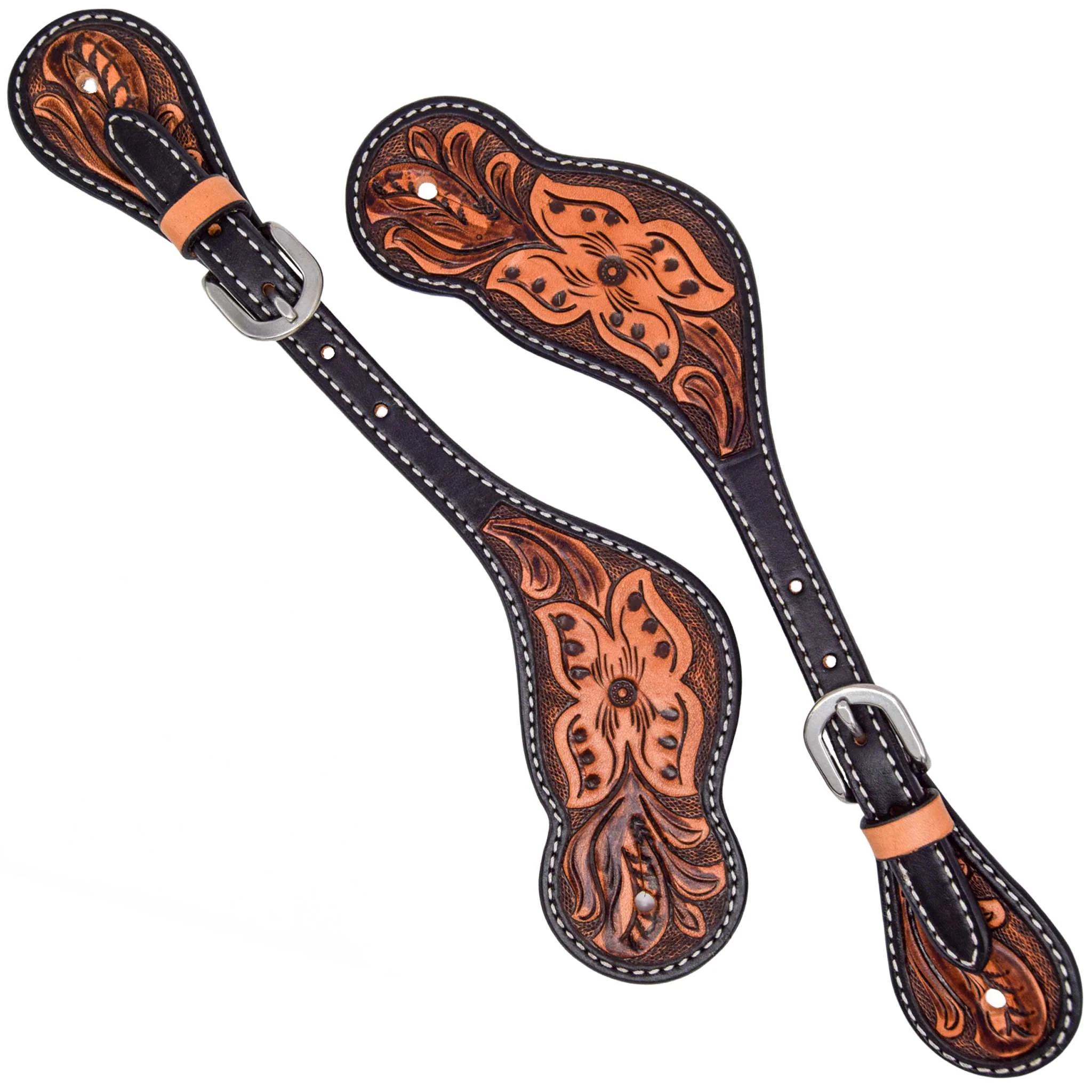 Weaver Mens Turquoise Cross Floral Tooled Spur Straps - Image 2