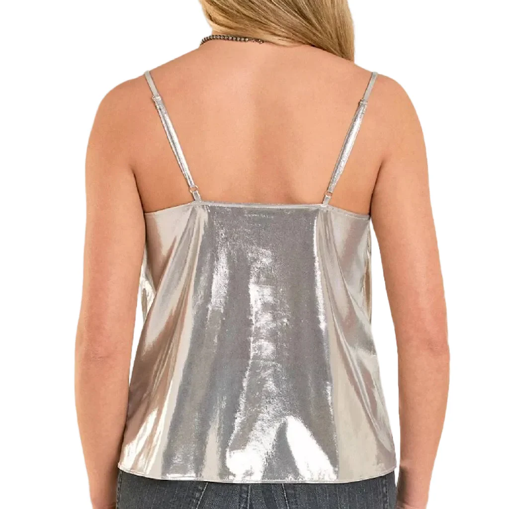 Rock & Roll Denim Women's Silver Metallic Cowl Tank Top - Image 2