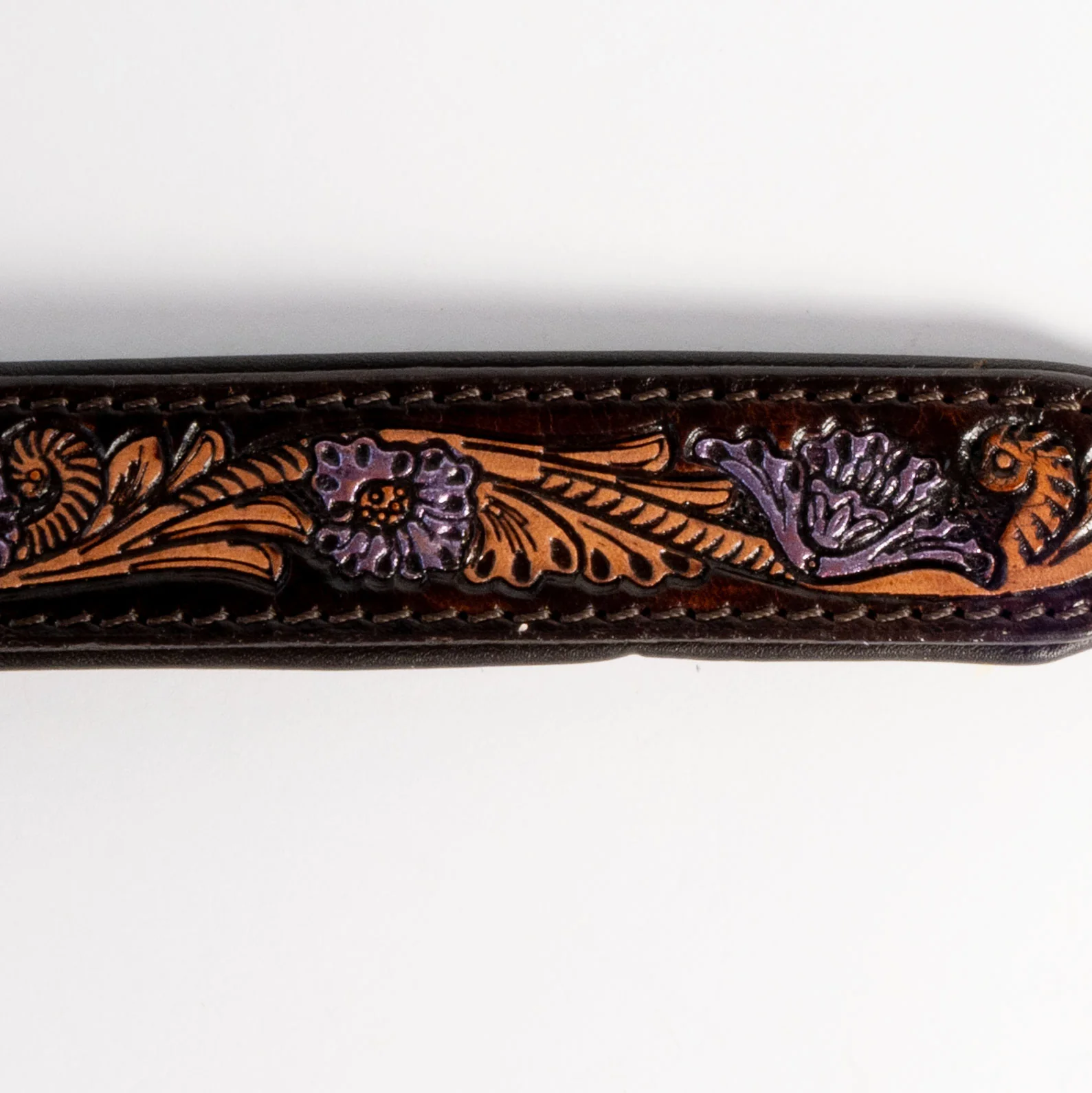 Metallic Floral Leather Dog Collar With Engraved Buckle - Image 3