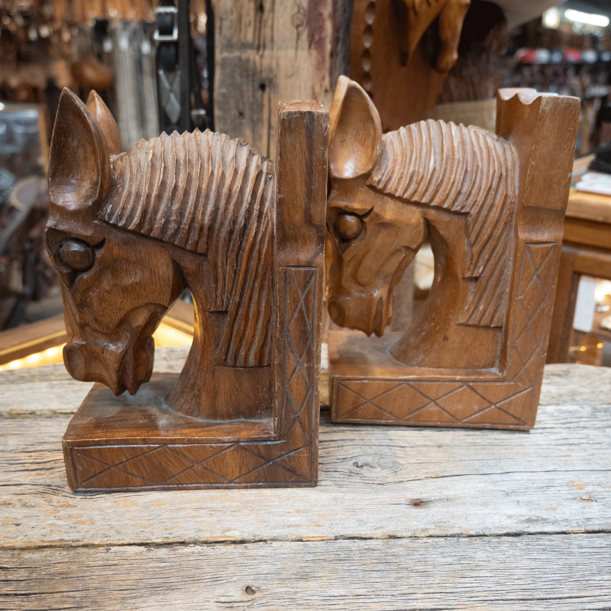 Mid Century Carved Wooden Horse Head Bookends - Image 3
