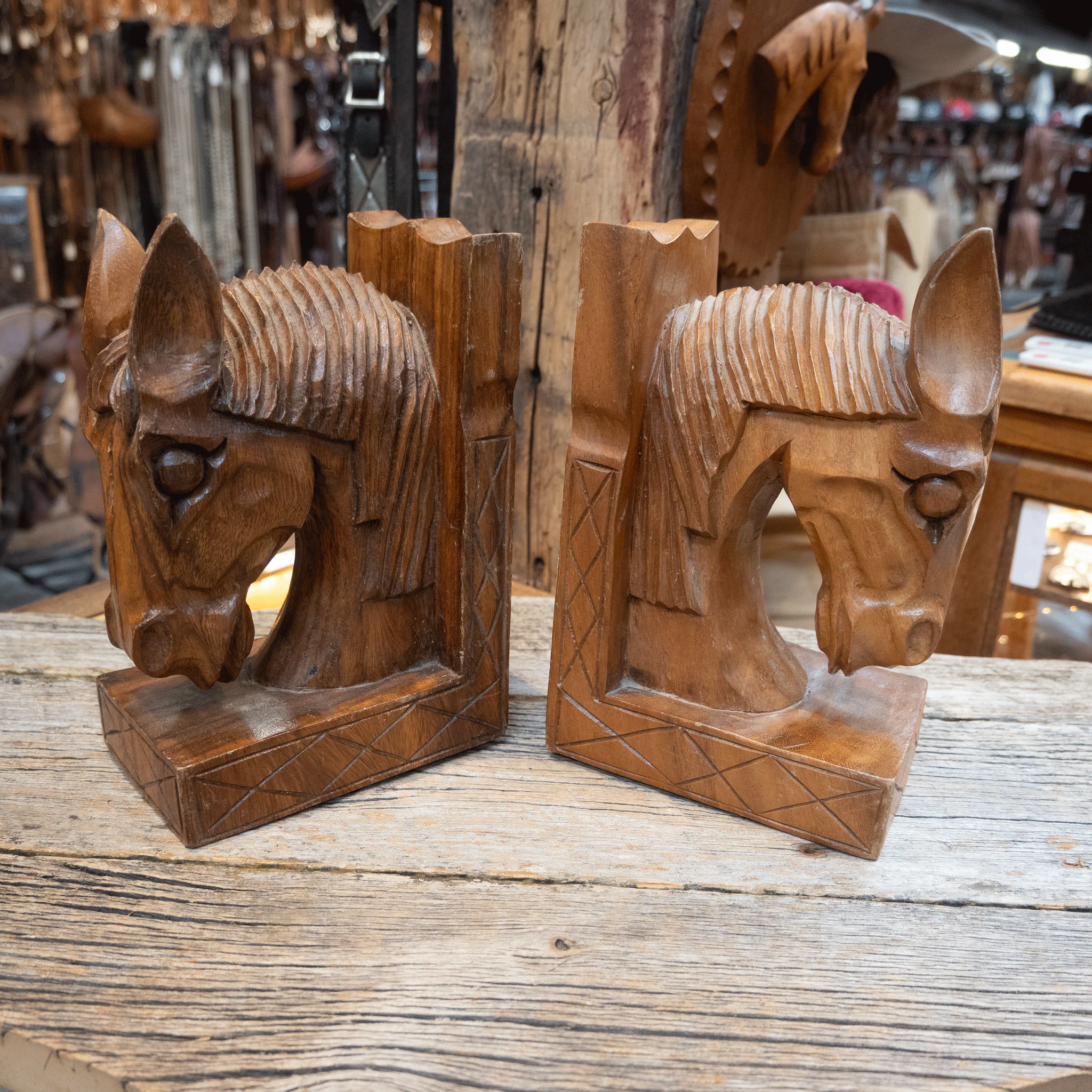 Mid Century Carved Wooden Horse Head Bookends - Image 4