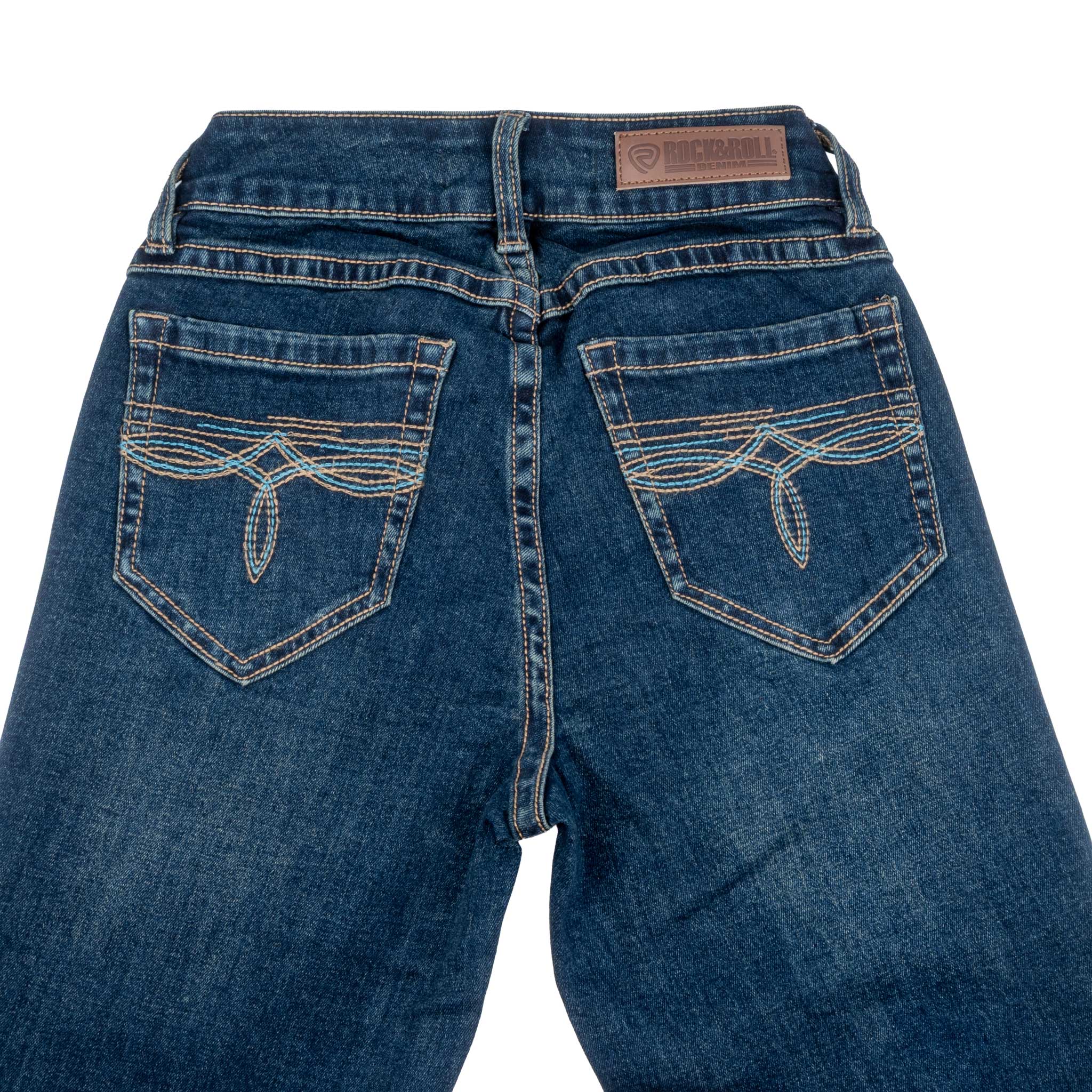 Rock & Roll Denim Women's Mid Rise Turquoise Stitch Bootcut Jean - Image 2