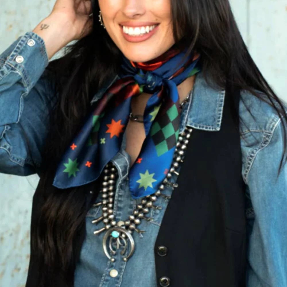 Fringe Scarves "Midnight Star Quilt" Long Wild Rag - Image 4