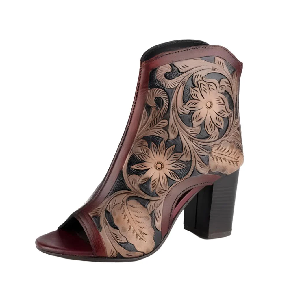 Roper Mika II Floral Tooled Leather Open Toe Sandal