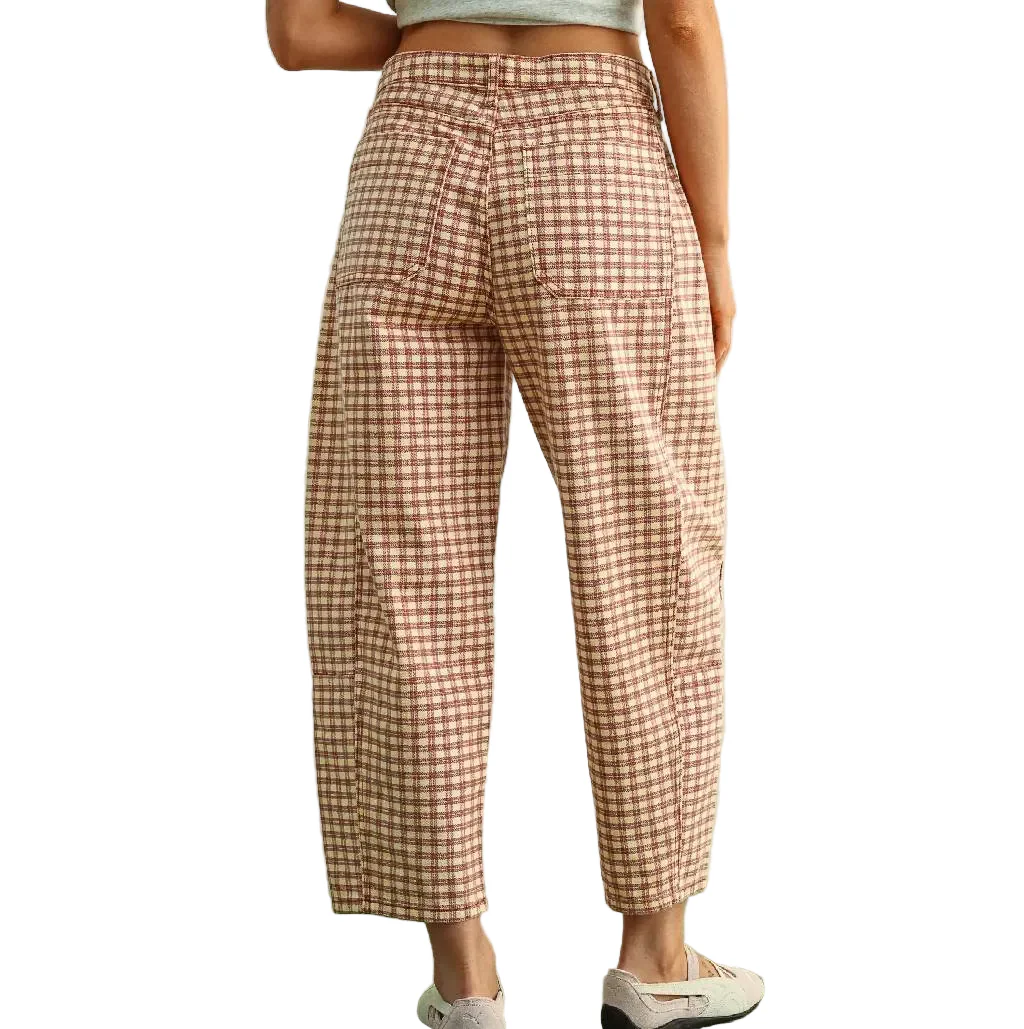 Miou Muse Mini Check Barrel Pants