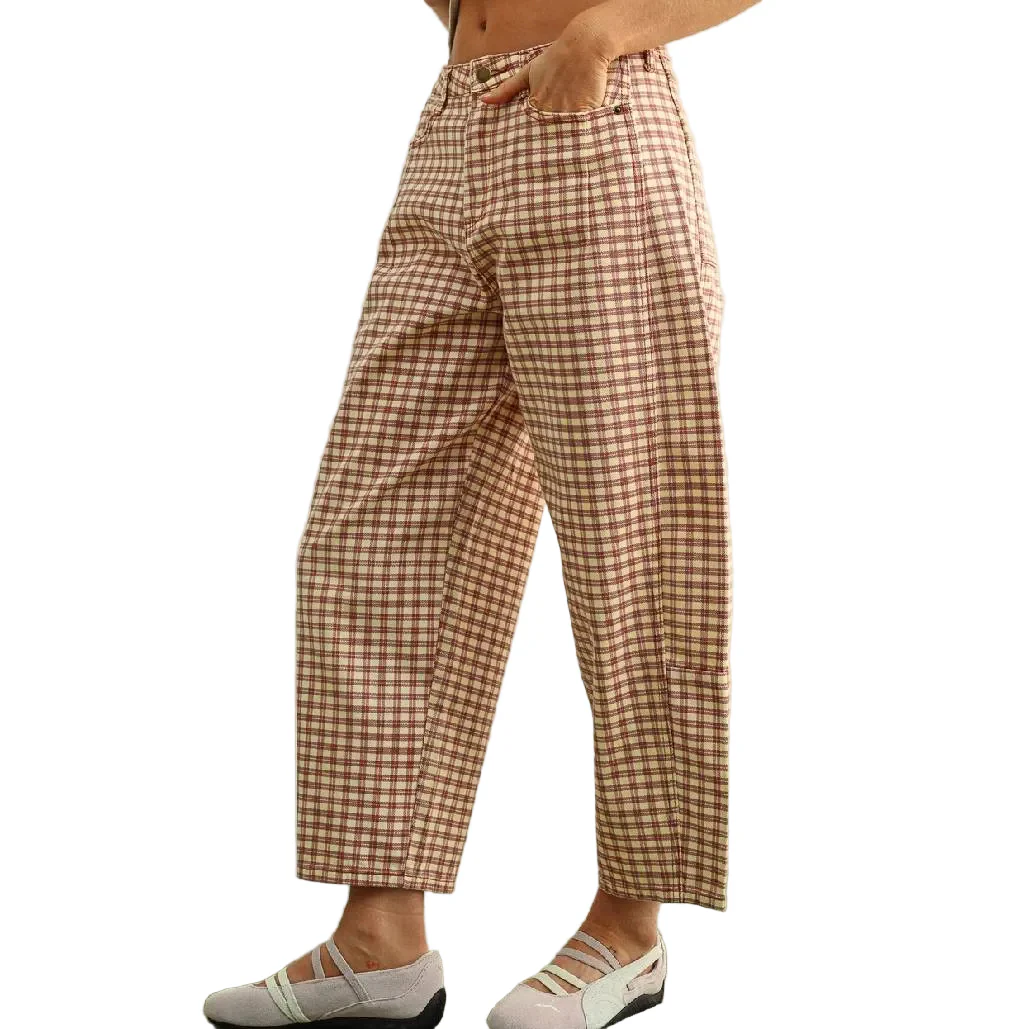 Miou Muse Mini Check Barrel Pants - Image 2