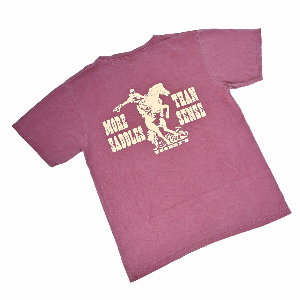 Teskey's More Saddles Than Sense Tee - Maroon - Image 4