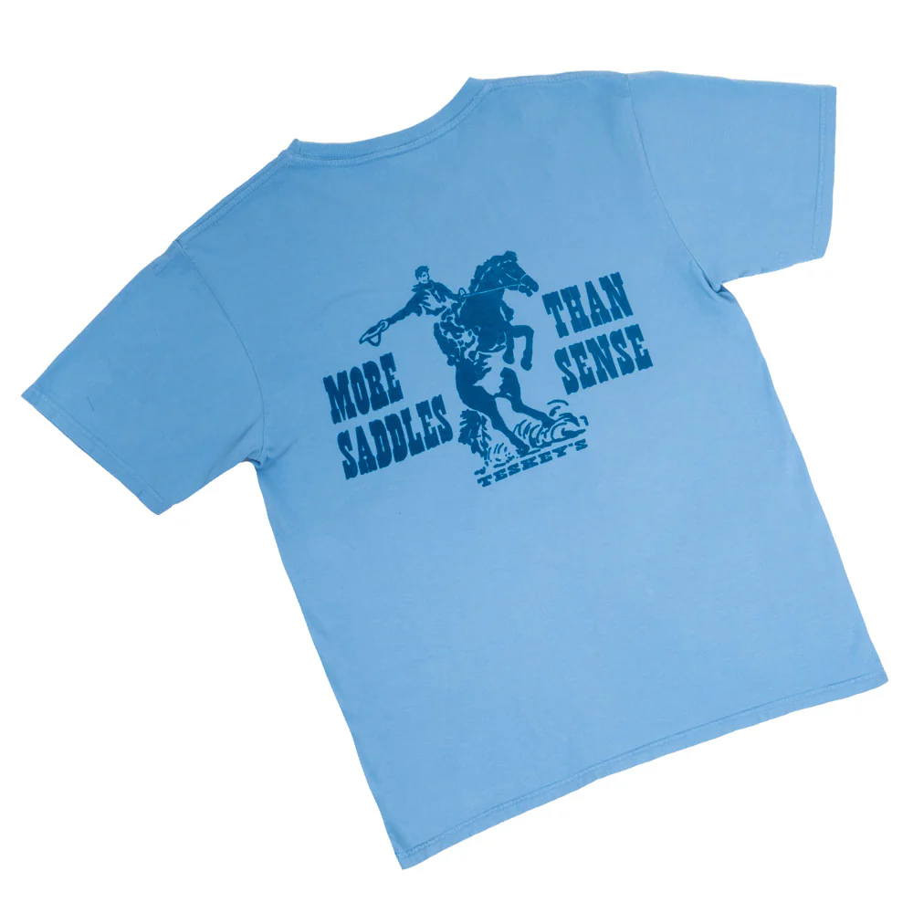 Teskey's More Saddles Than Sense Tee - Cornflower Blue - Image 3