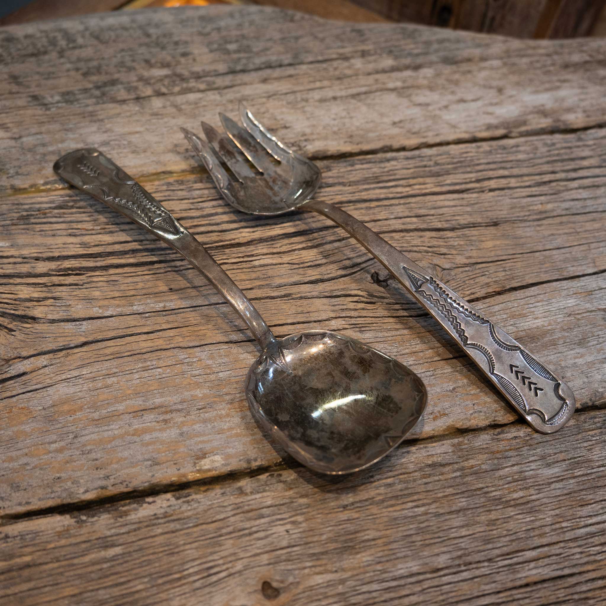 Navajo Sterling Silver Serving set Spoon & Fork - Image 2