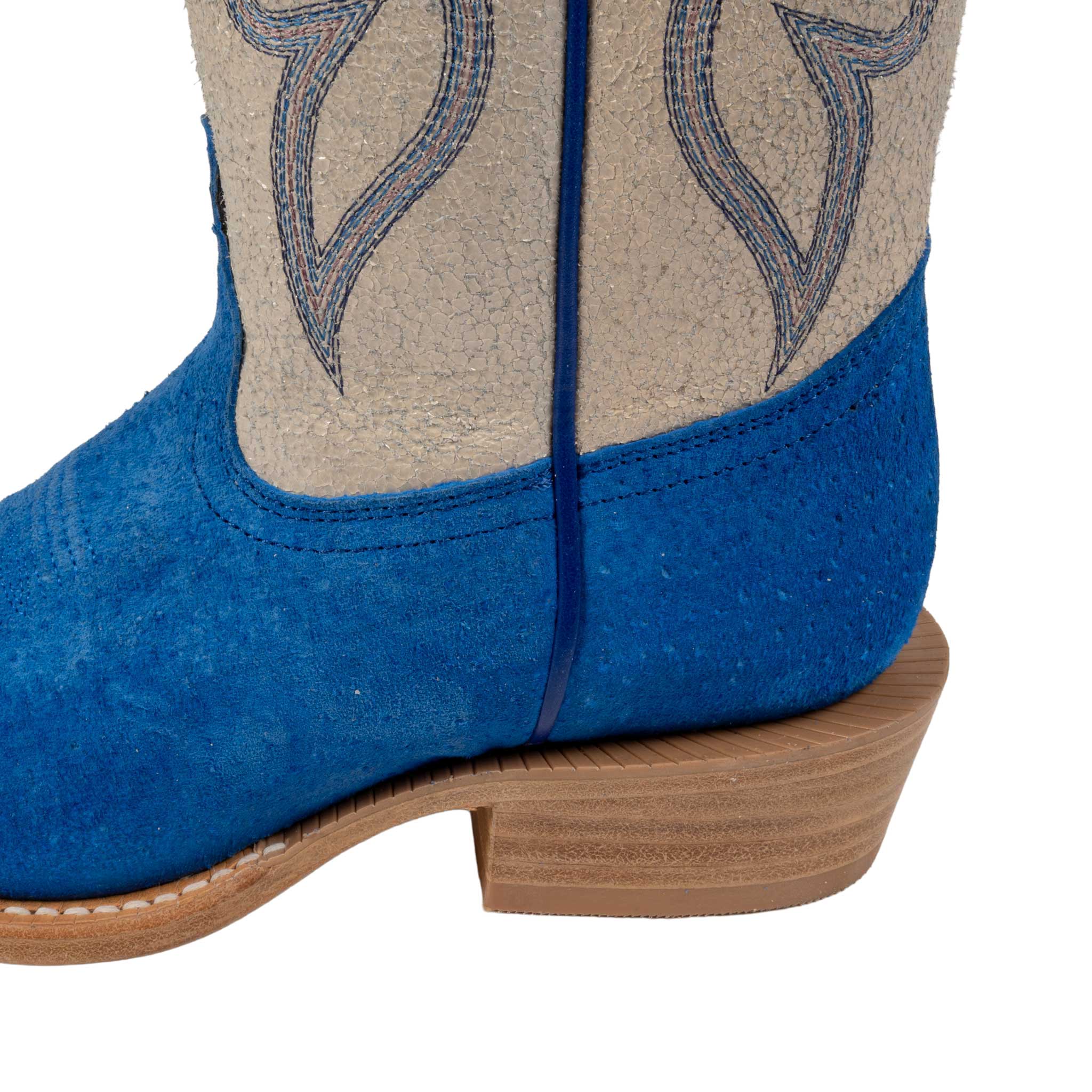 R. Watson Women's Neon Blue Roughout & Pearl Top Narrow Square Toe Boot - Image 2