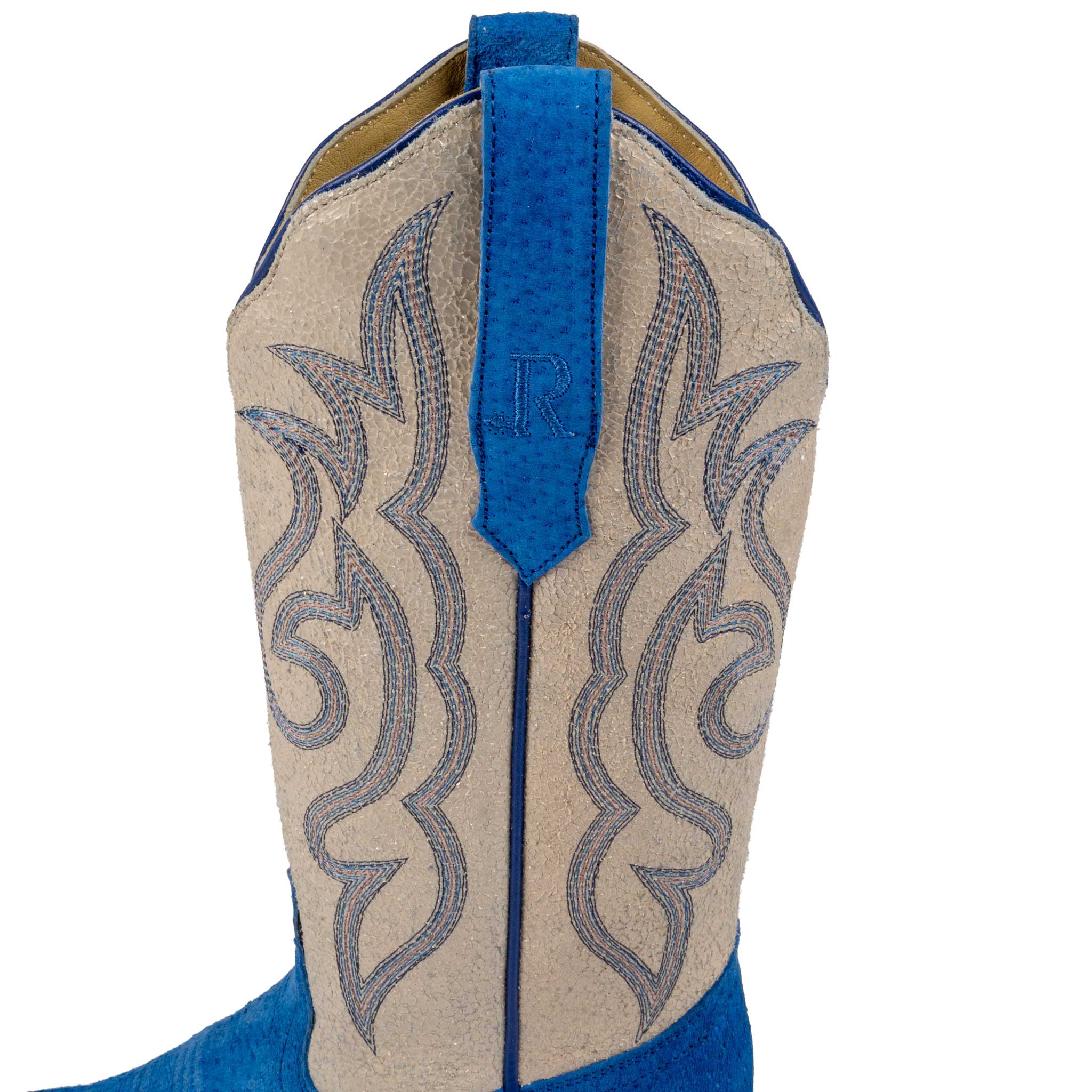 R. Watson Women's Neon Blue Roughout & Pearl Top Narrow Square Toe Boot - Image 3