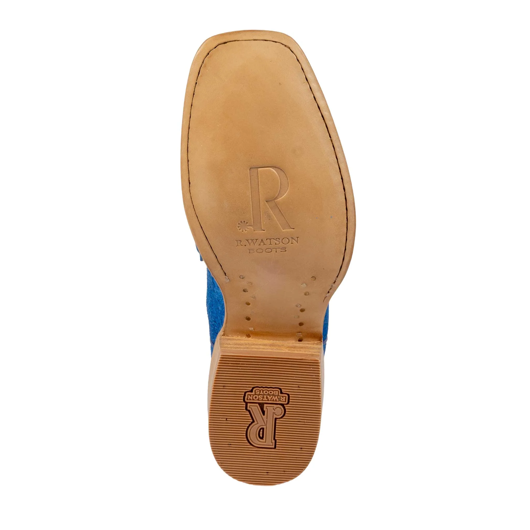 R. Watson Women's Neon Blue Roughout & Pearl Top Narrow Square Toe Boot - Image 5