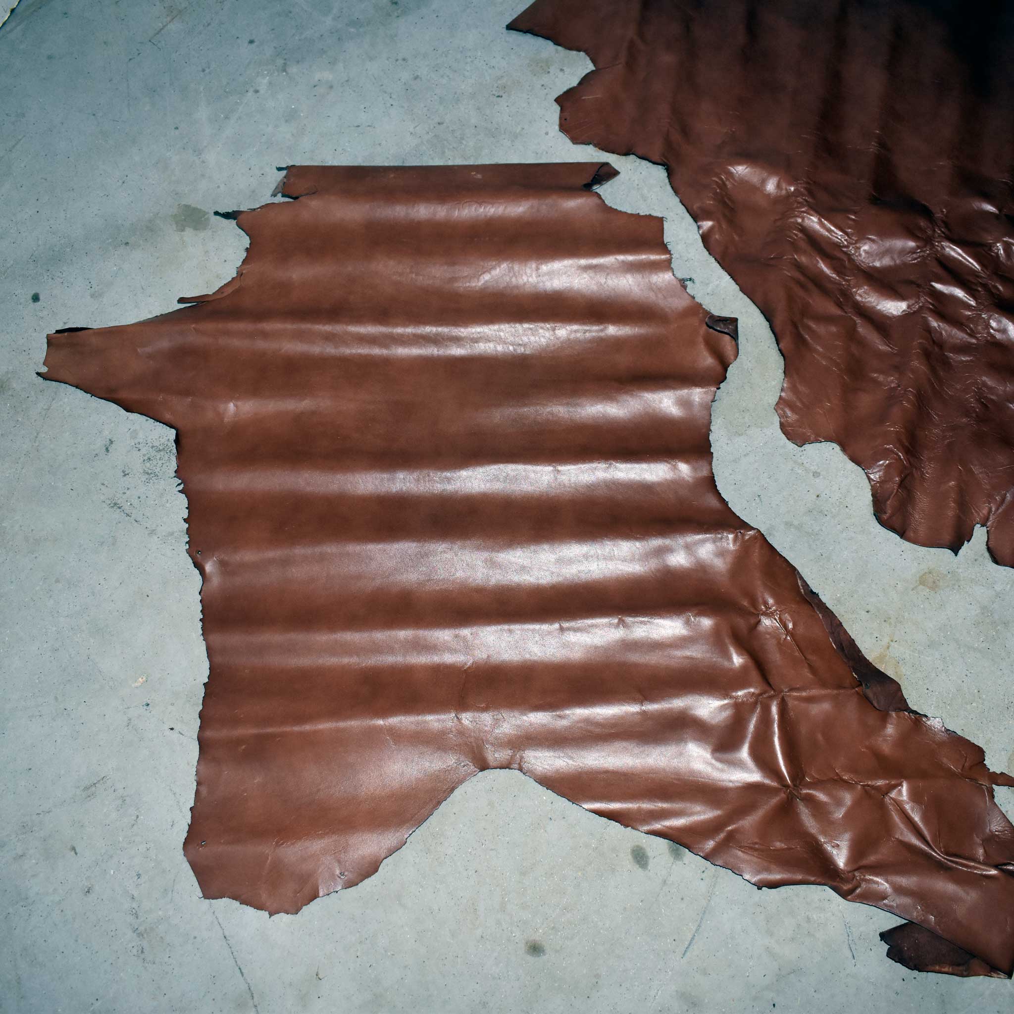 NEW Medium Brown Top Grain Leather Hide Pieces Set Of 2 - Image 2