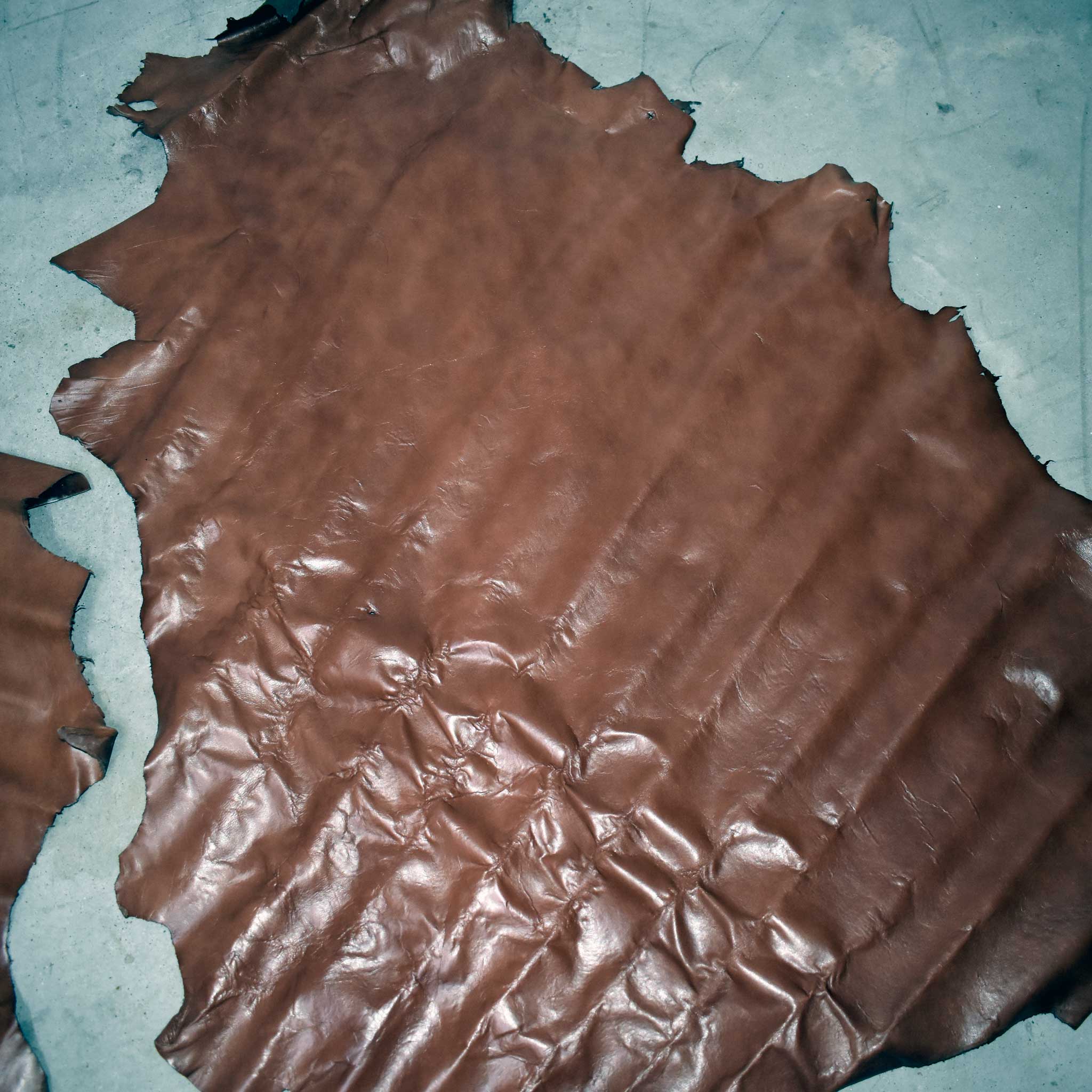 NEW Medium Brown Top Grain Leather Hide Pieces Set Of 2 - Image 3